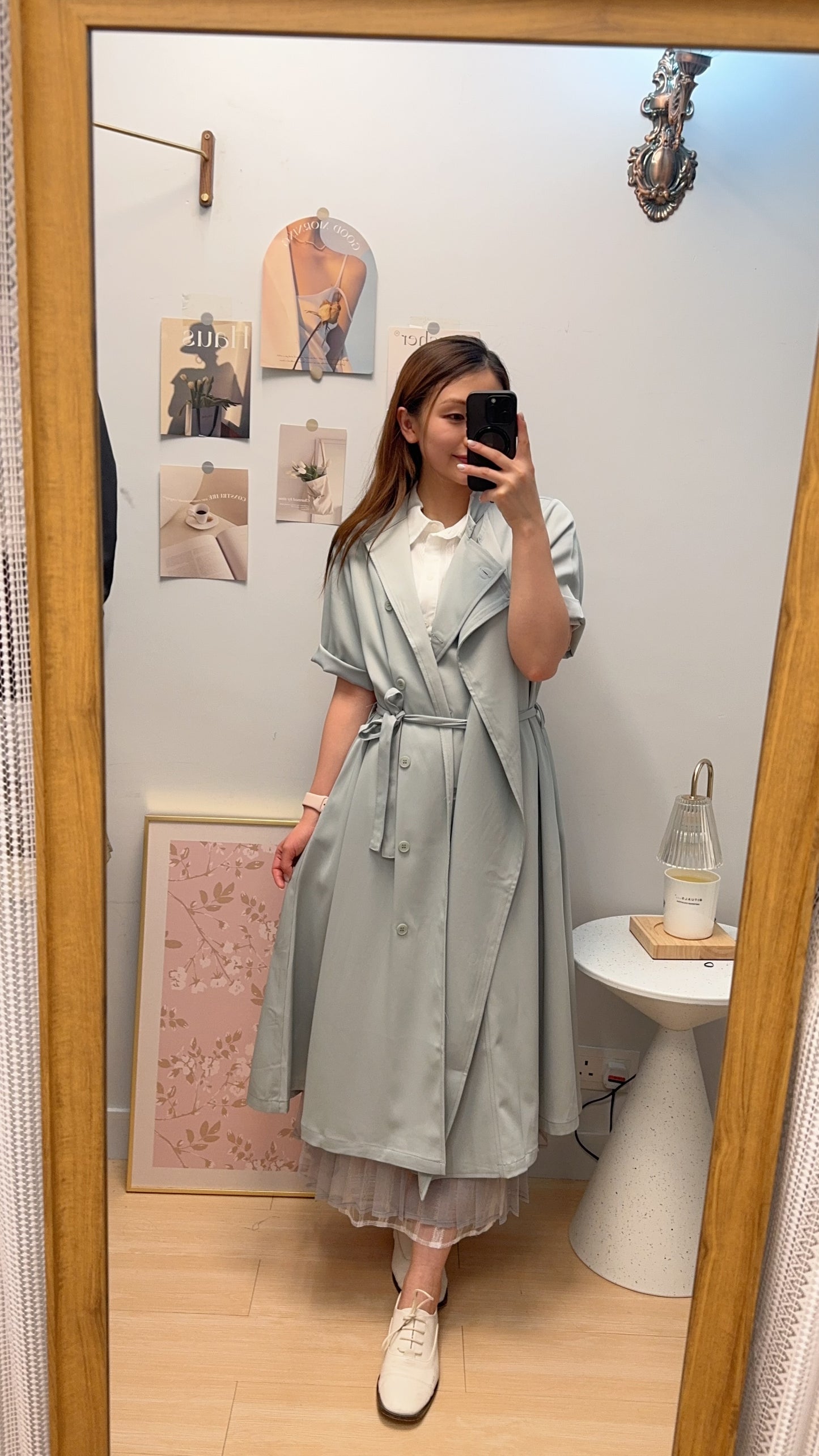 M258108 《超有氣質!靚色TRENCH COAT!!!!》 兩色(鼠尾草綠/灰藍/黑)