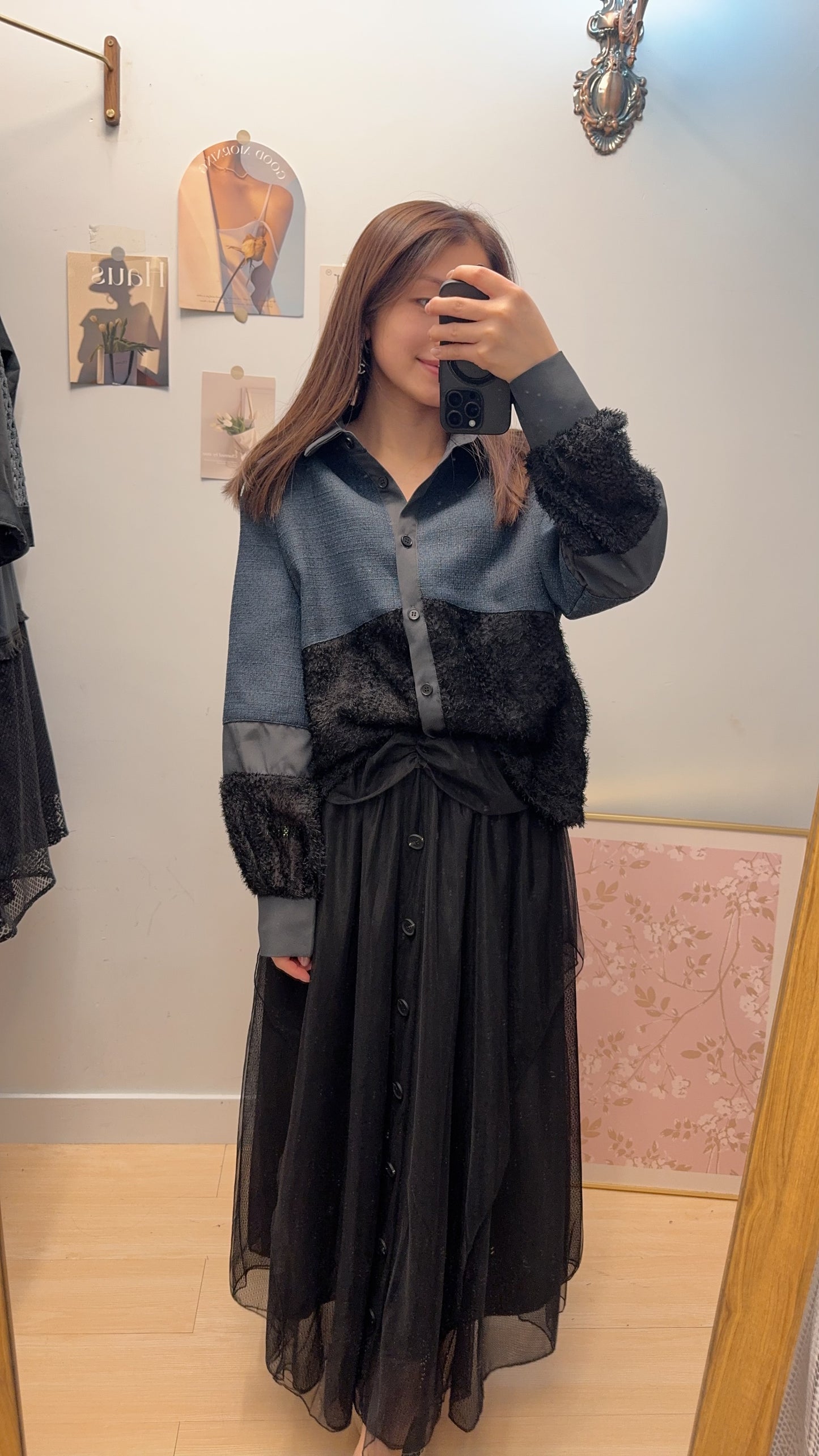 B54410 《Oversize 偽衛衣恤衫》 兩色(白灰/黑藍)