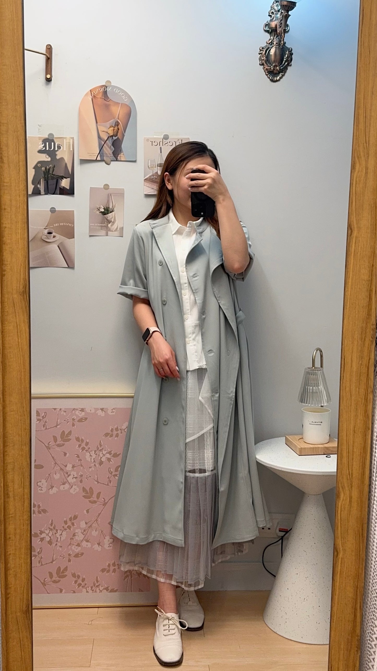 M258108 《超有氣質!靚色TRENCH COAT!!!!》 兩色(鼠尾草綠/灰藍/黑)
