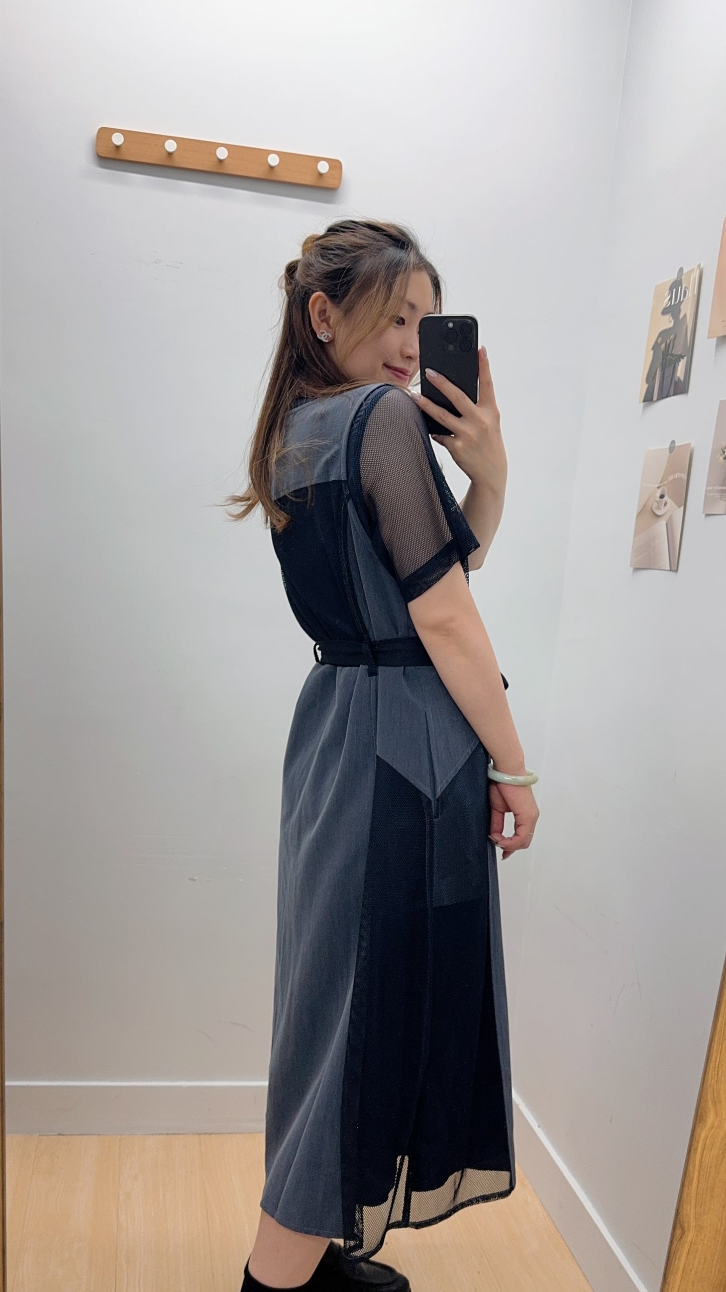 M252605《兩件套:拼網背心+短袖OPS》杏/藍