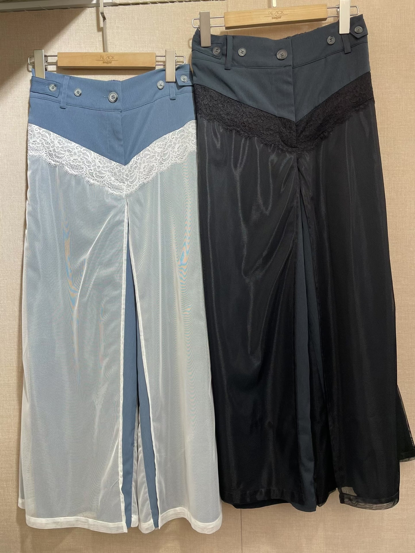 B50608《FREE SIZE 網紗闊褲》 兩色(藍/黑)