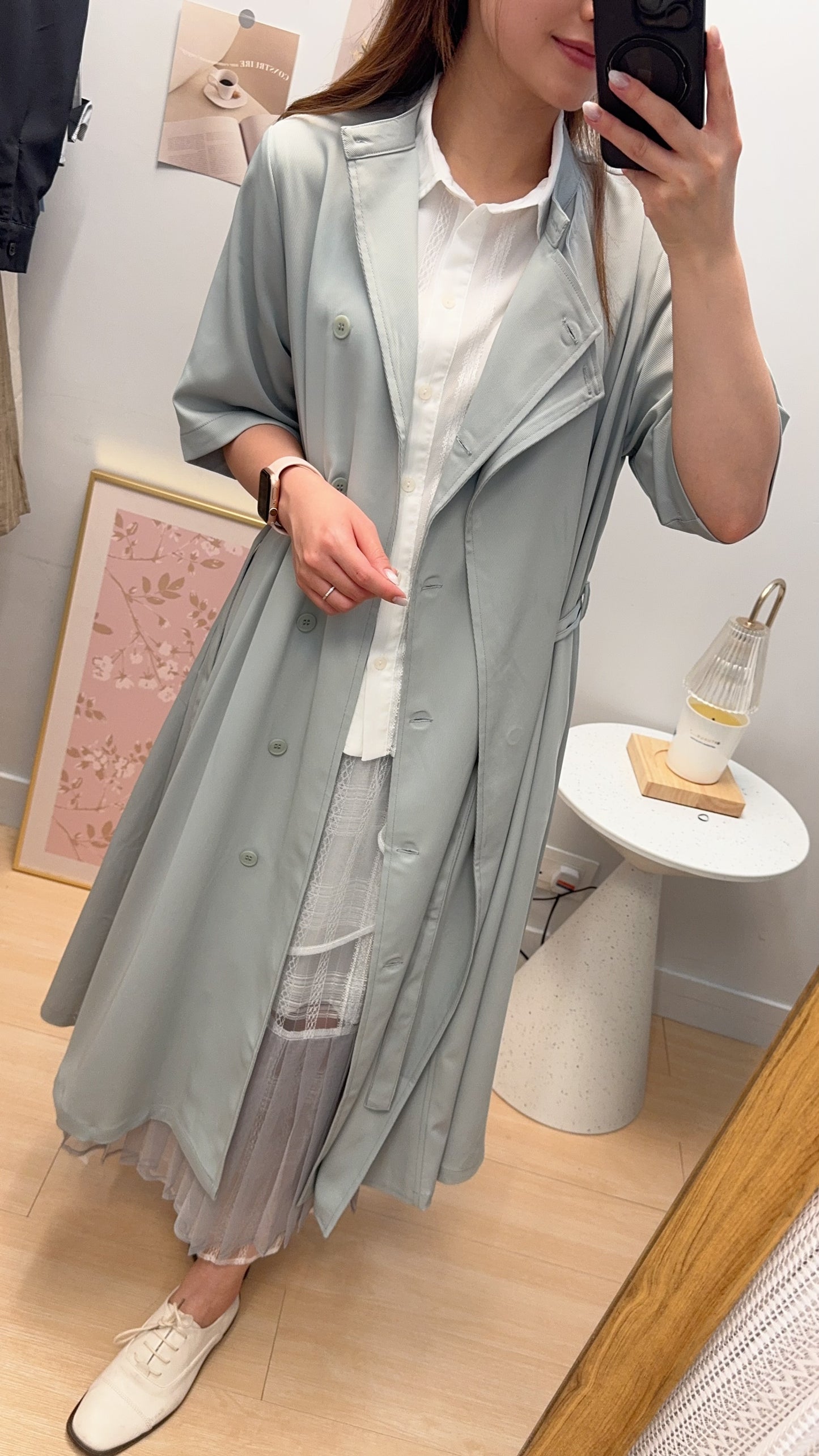 M258108 《超有氣質!靚色TRENCH COAT!!!!》 兩色(鼠尾草綠/灰藍/黑)