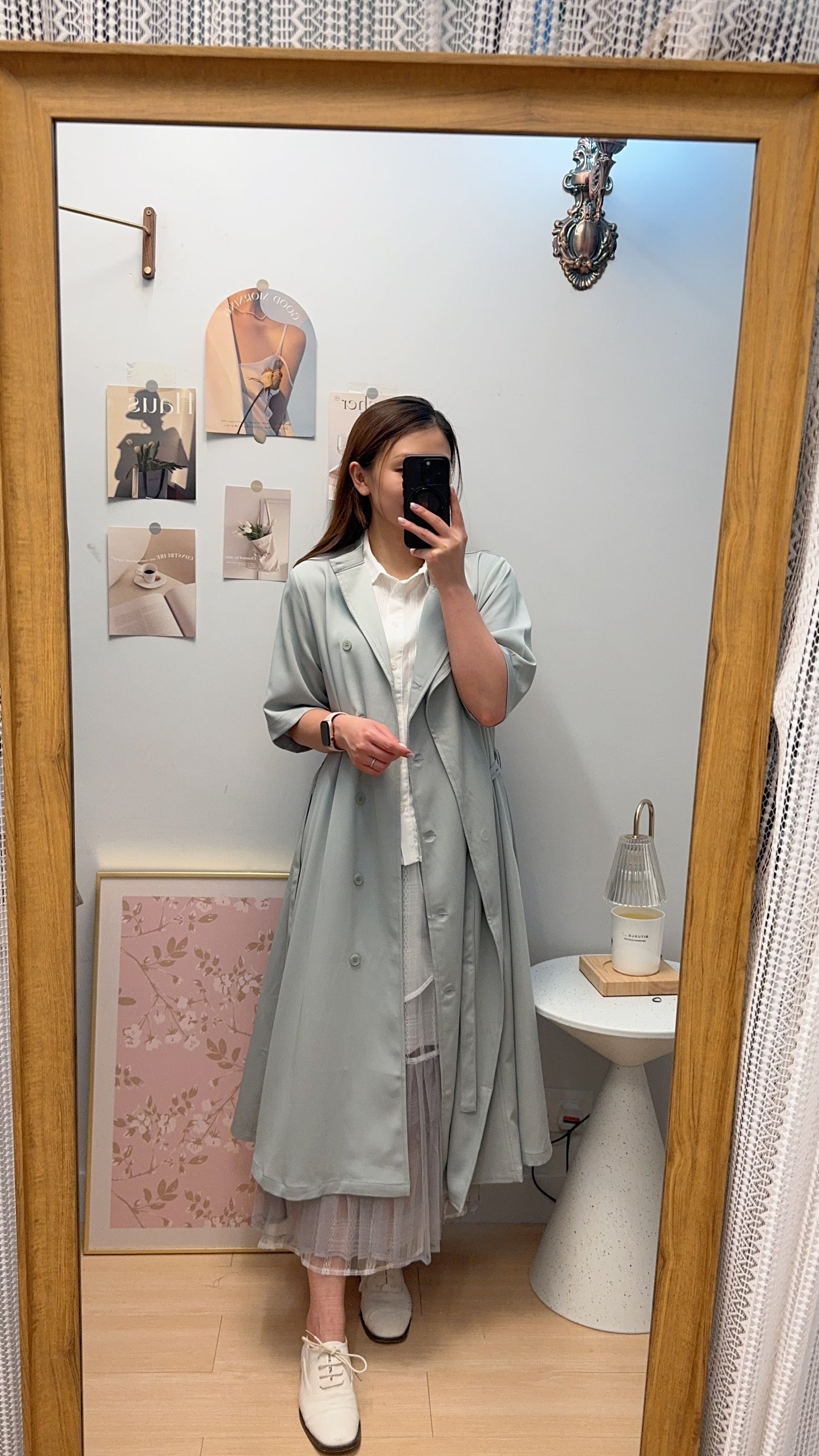 M258108 《超有氣質!靚色TRENCH COAT!!!!》 兩色(鼠尾草綠/灰藍/黑)