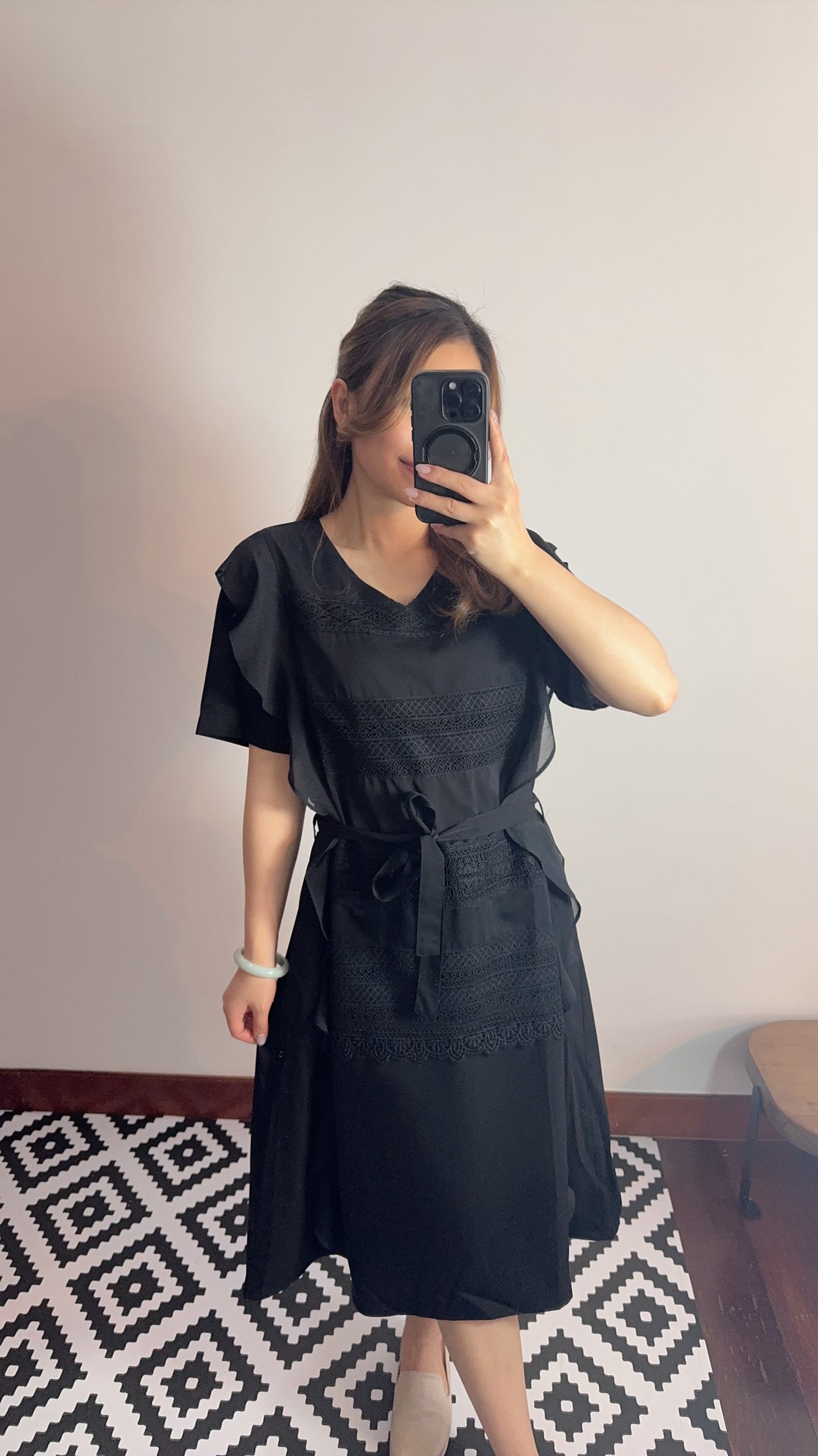 P175504《側RUFFLES拼LACE OPS》(白/黑)