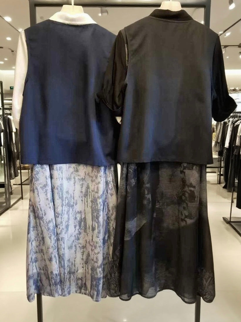 M258708 《西裝馬甲+印花OPS》 兩色(白/黑)