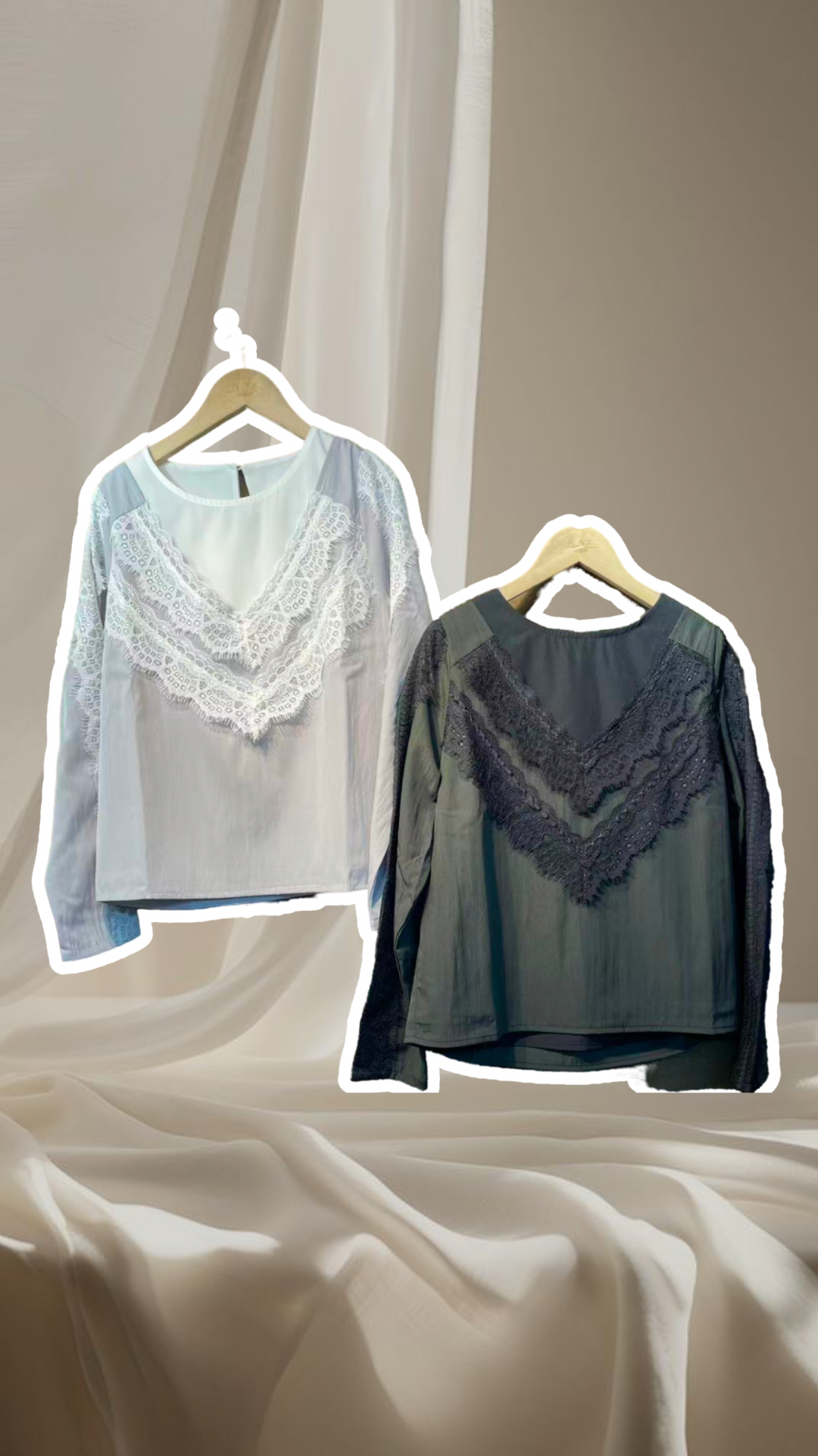 B54811 《鬆身LACE TOP》兩色(白灰/黑綠)