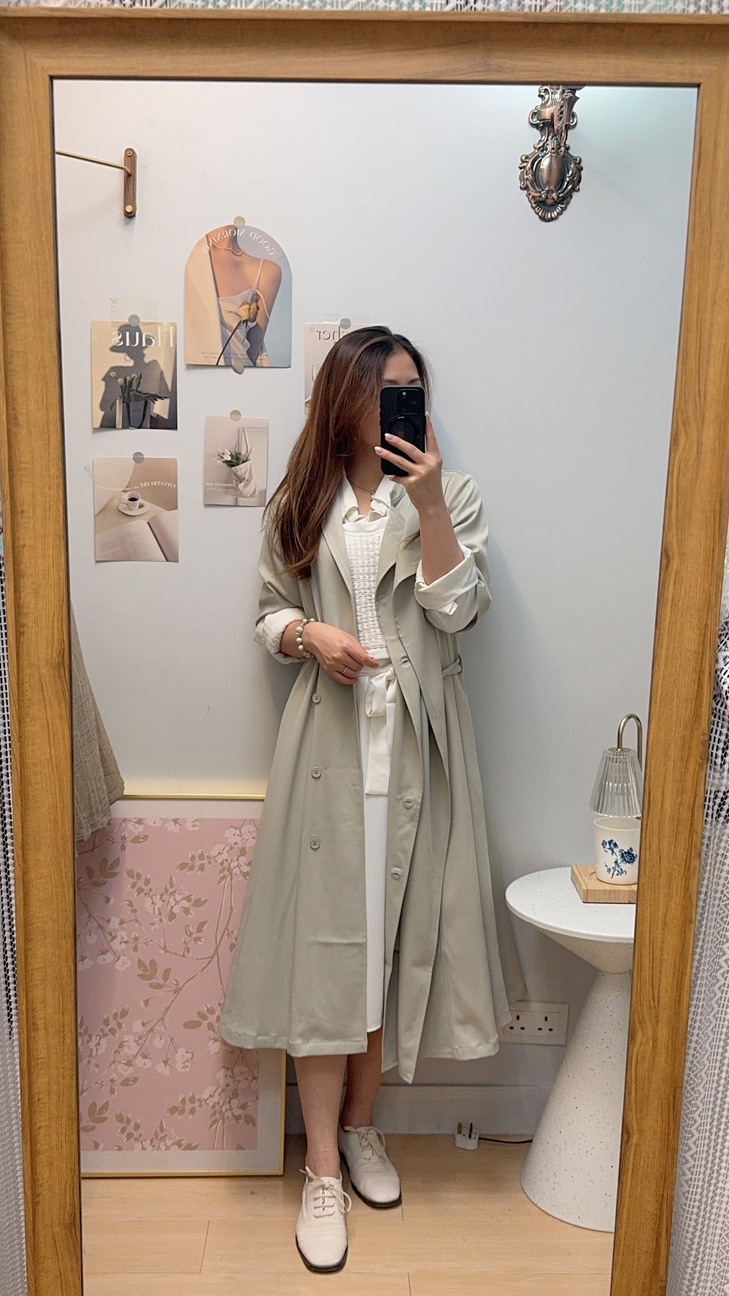 M258108 《超有氣質!靚色TRENCH COAT!!!!》 兩色(鼠尾草綠/灰藍/黑)