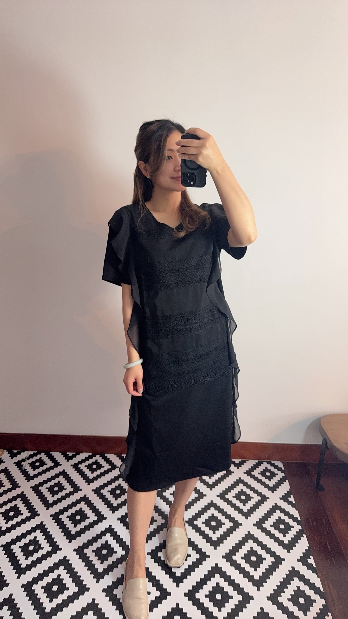 P175504《側RUFFLES拼LACE OPS》(白/黑)