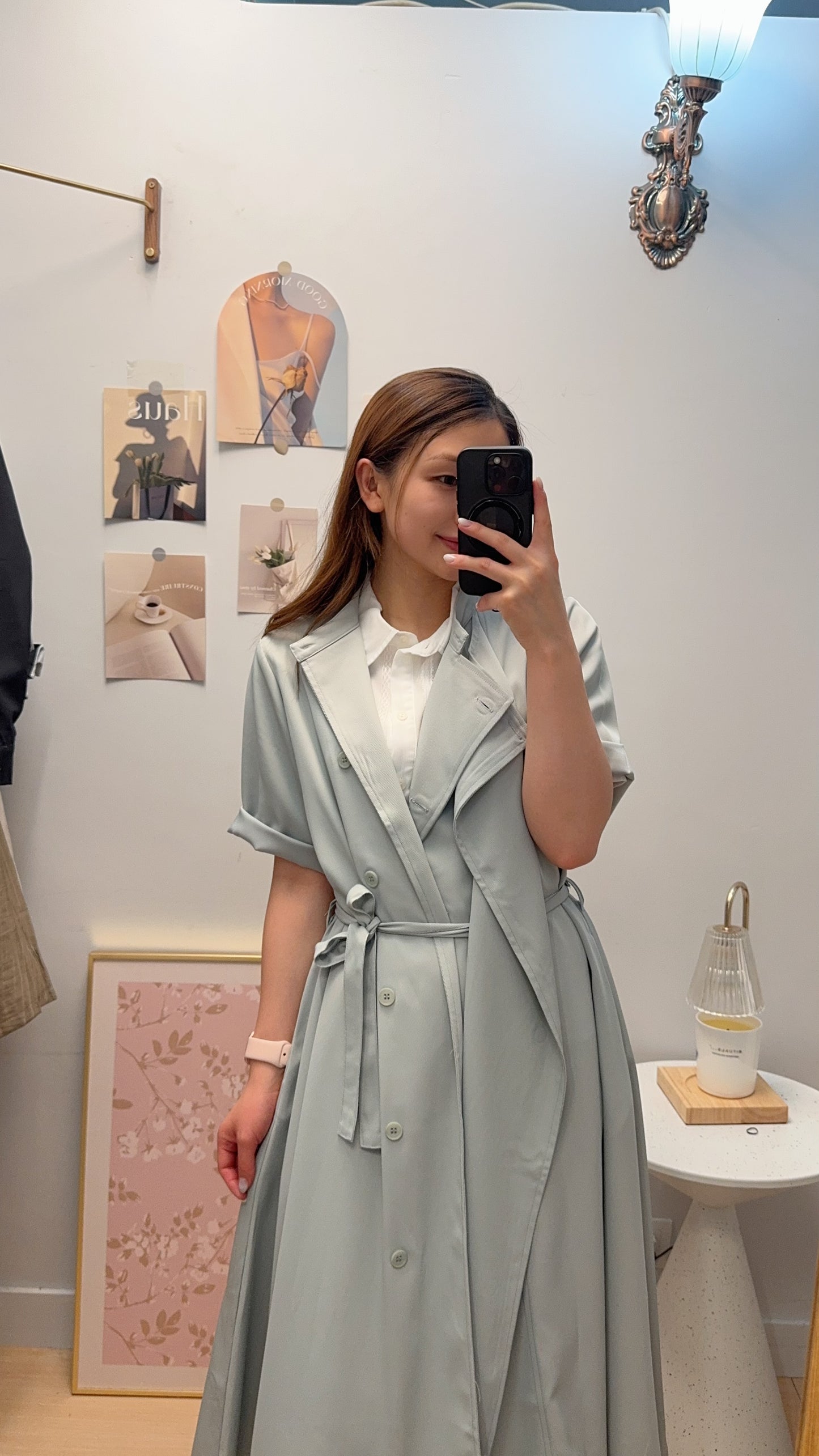 M258108 《超有氣質!靚色TRENCH COAT!!!!》 兩色(鼠尾草綠/灰藍/黑)