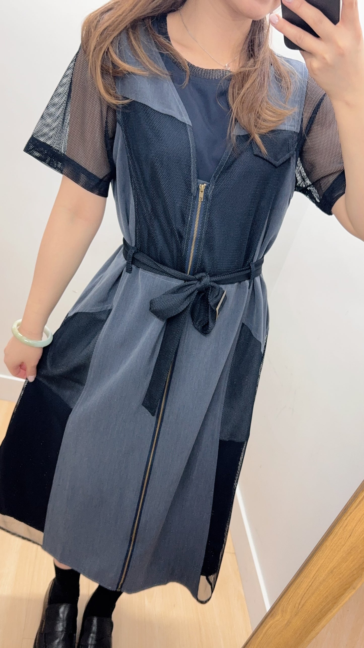 M252605《兩件套:拼網背心+短袖OPS》杏/藍