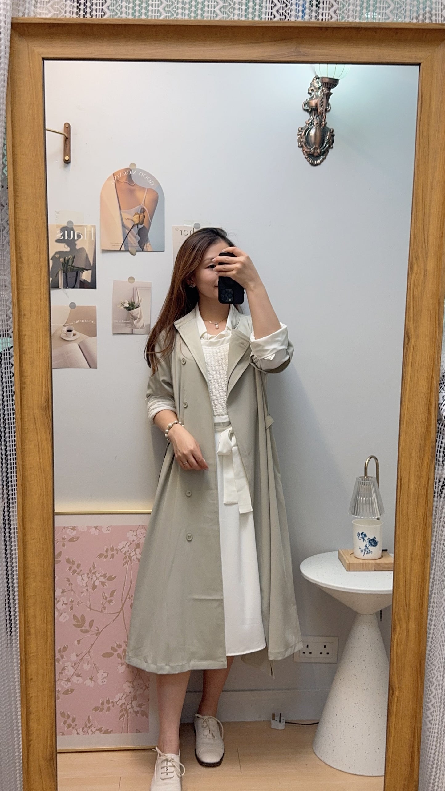 M258108 《超有氣質!靚色TRENCH COAT!!!!》 兩色(鼠尾草綠/灰藍/黑)
