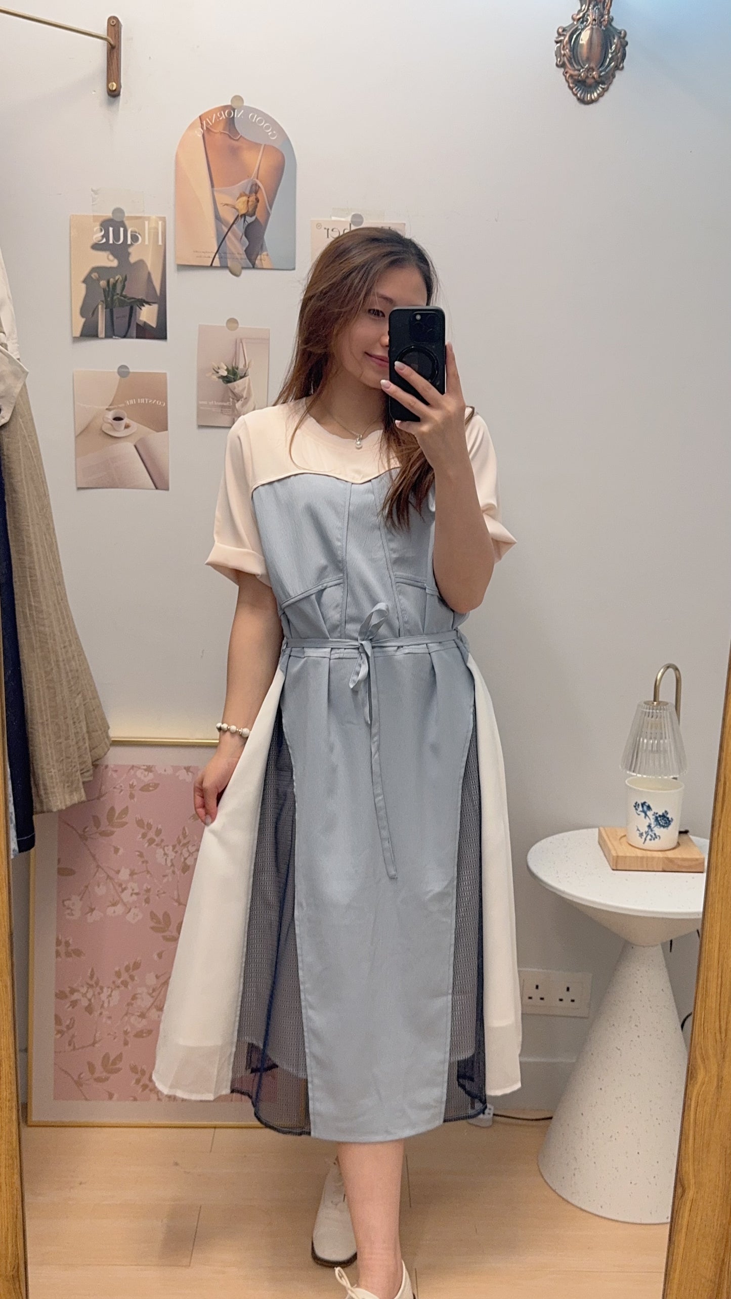 M259108 《圓領靚拼色拼側網OPS》 兩色(杏藍/黑綠)