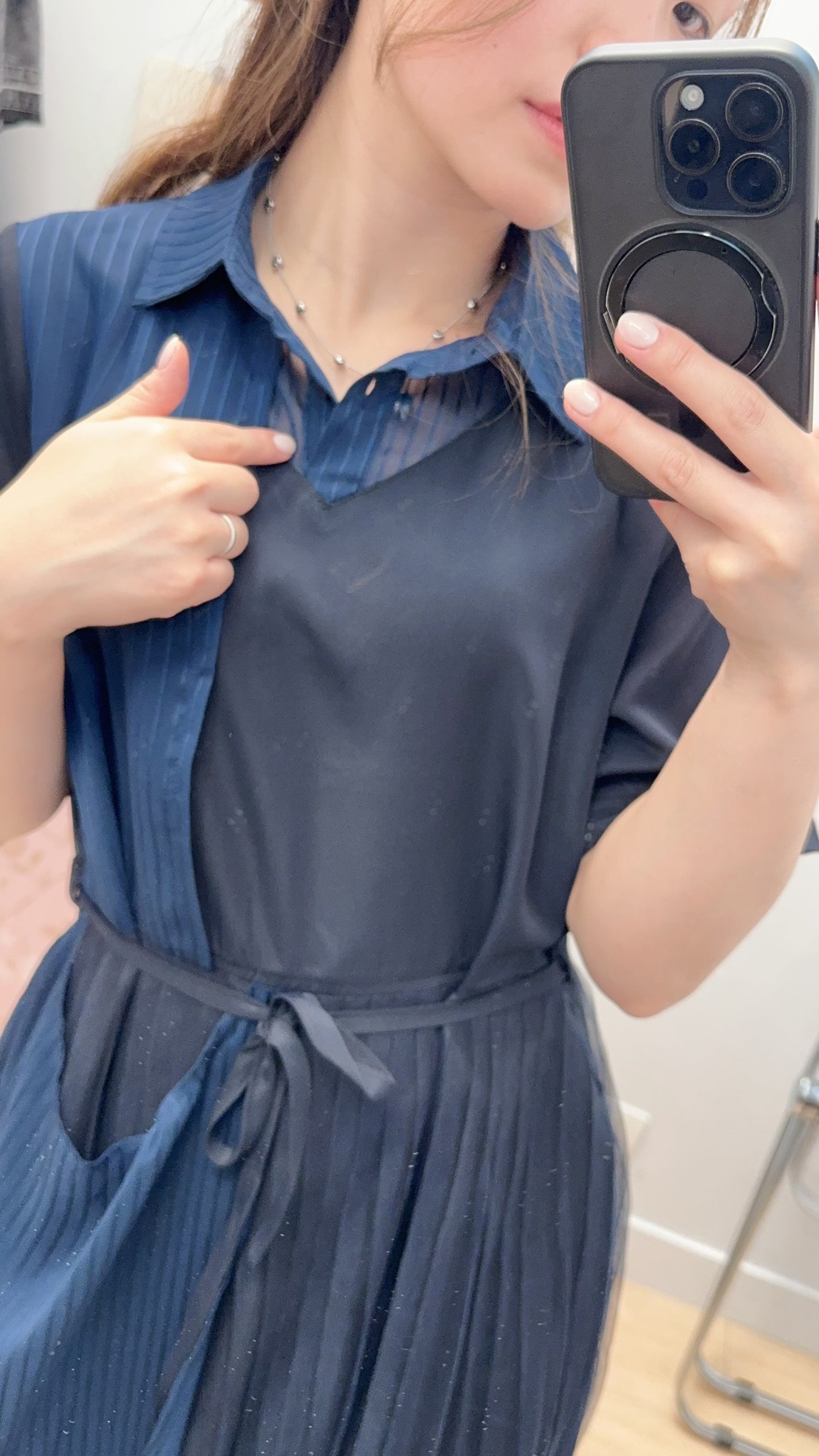 M238606《美美的💓雪紡直紋拼漸變OPS》白/黑