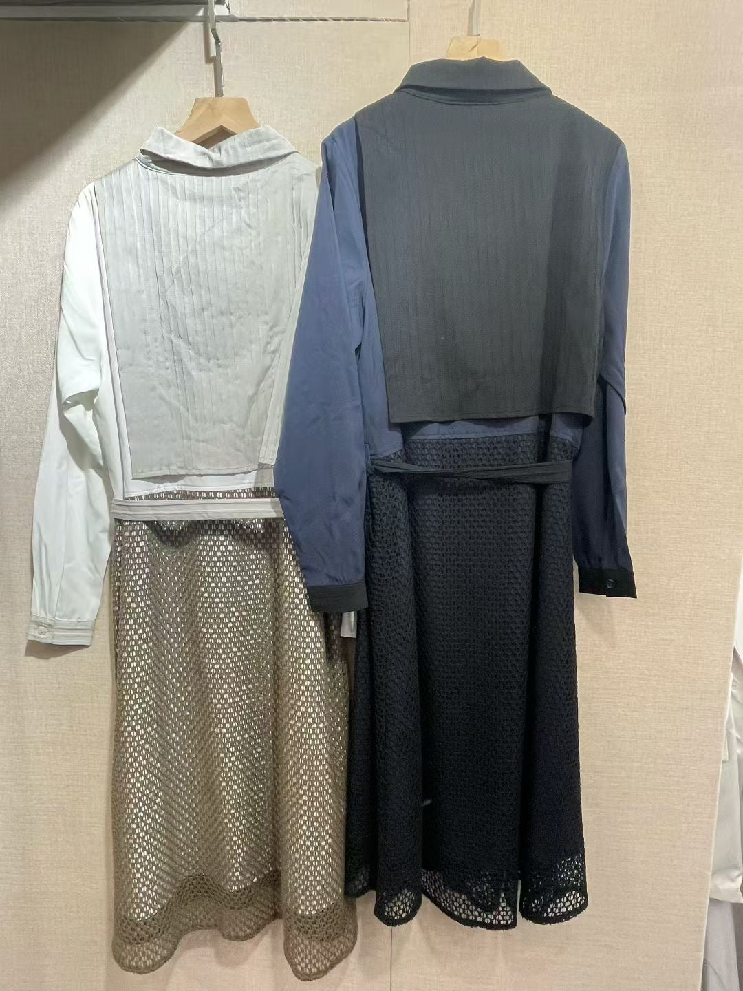 B53710 《暗直紋拼通花OPS》 兩色(杏/黑)