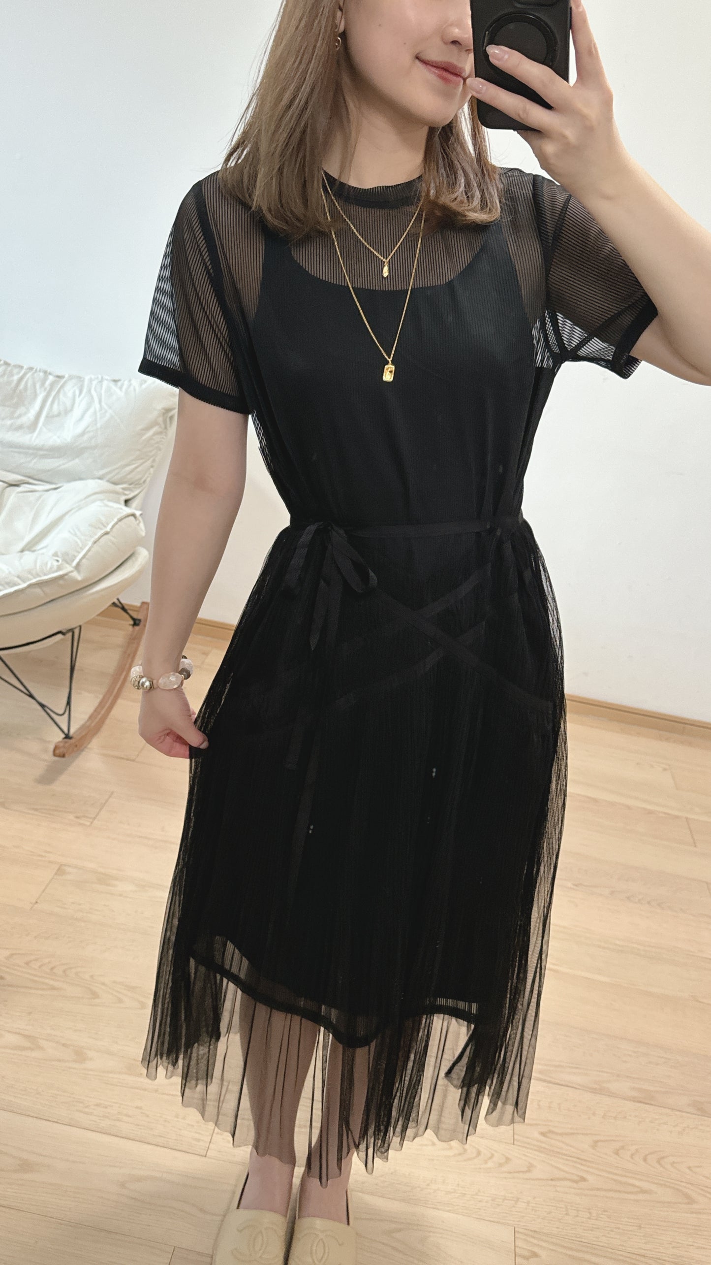 L2711《8月新品：仙氣短袖OPS》(黑色）M Size
