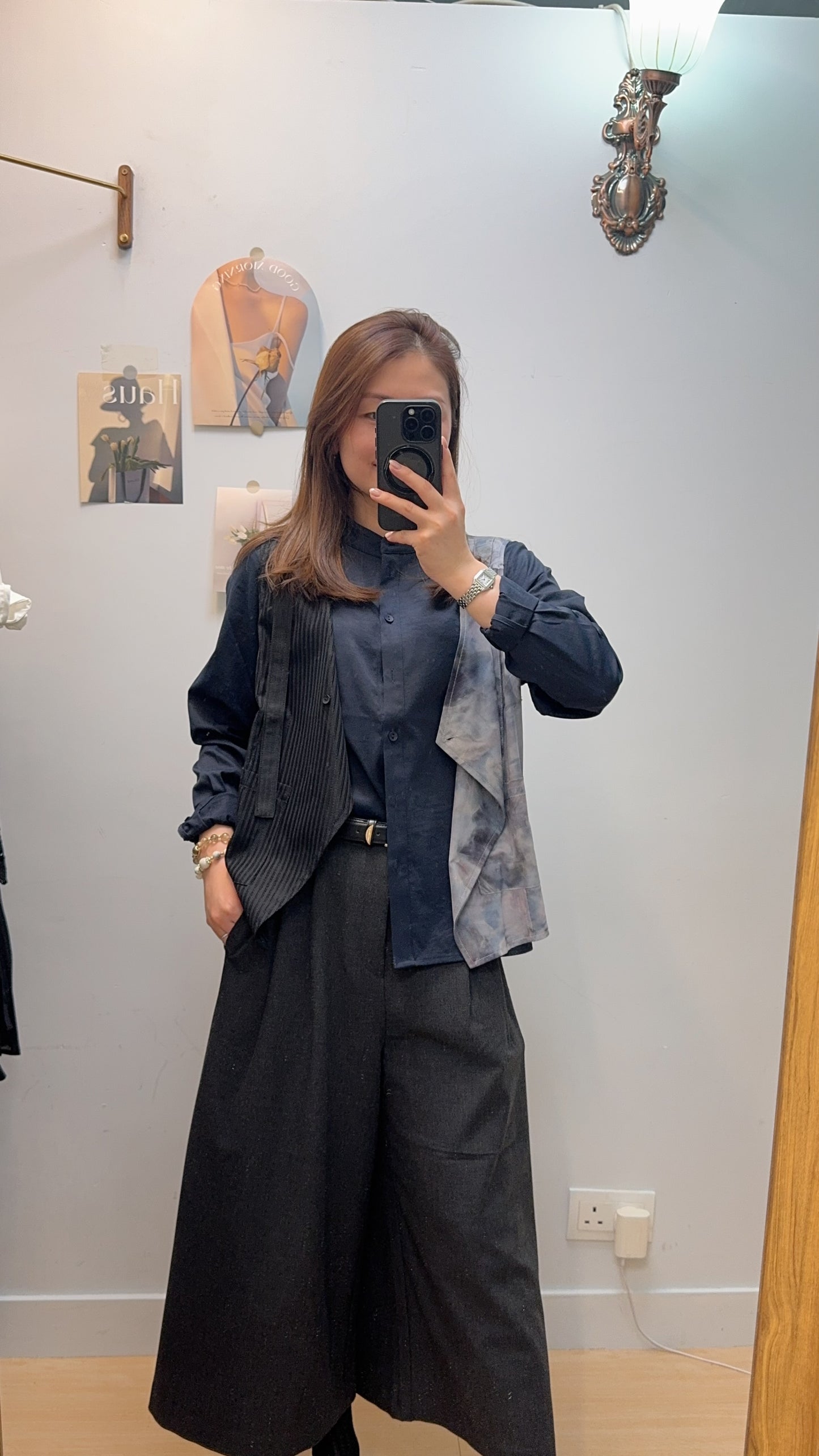 P181410 《假兩件印花恤衫》深藍