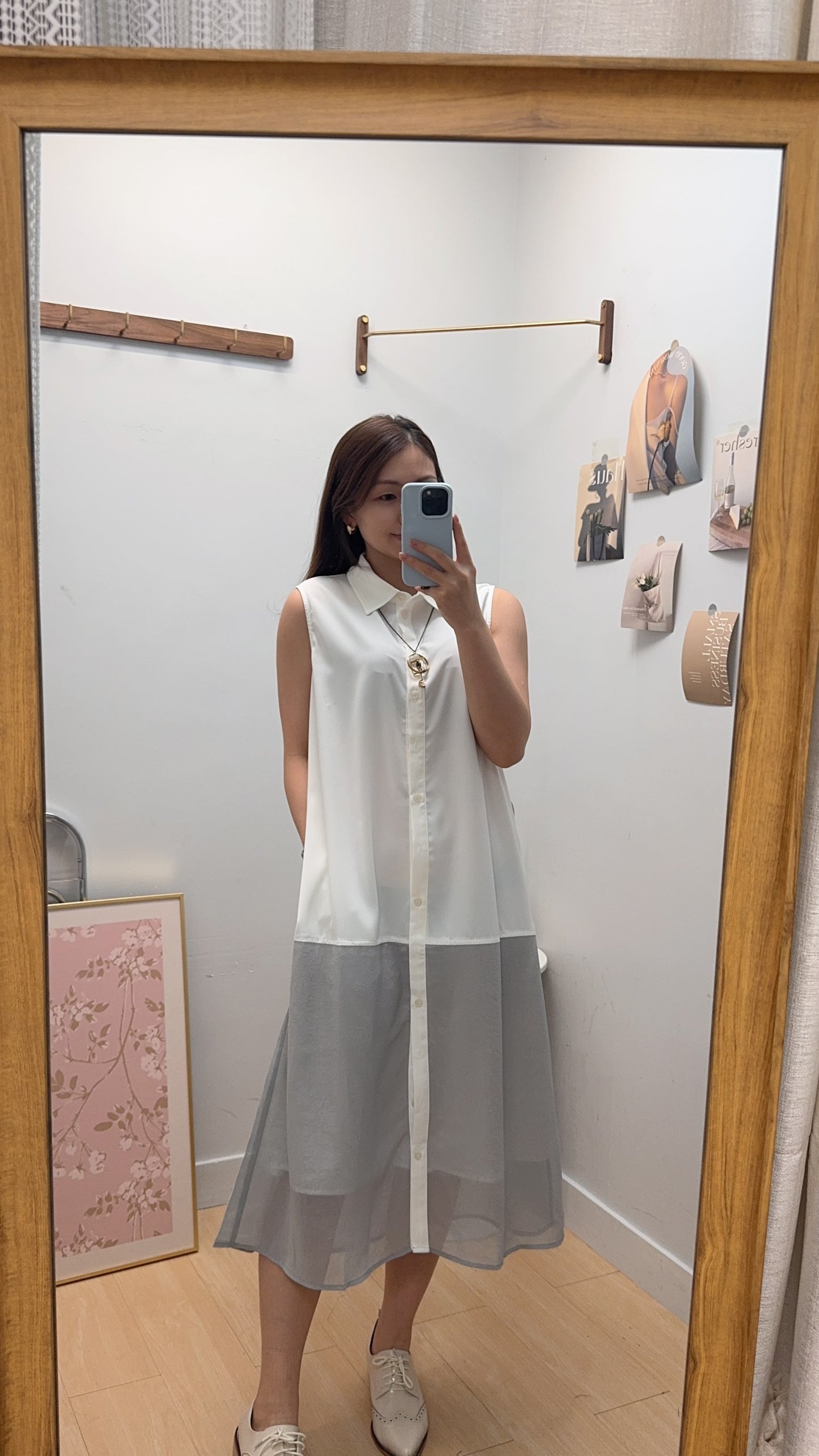 M261311 《顯瘦背心袖恤衫+坑紋針織冷衫》杏