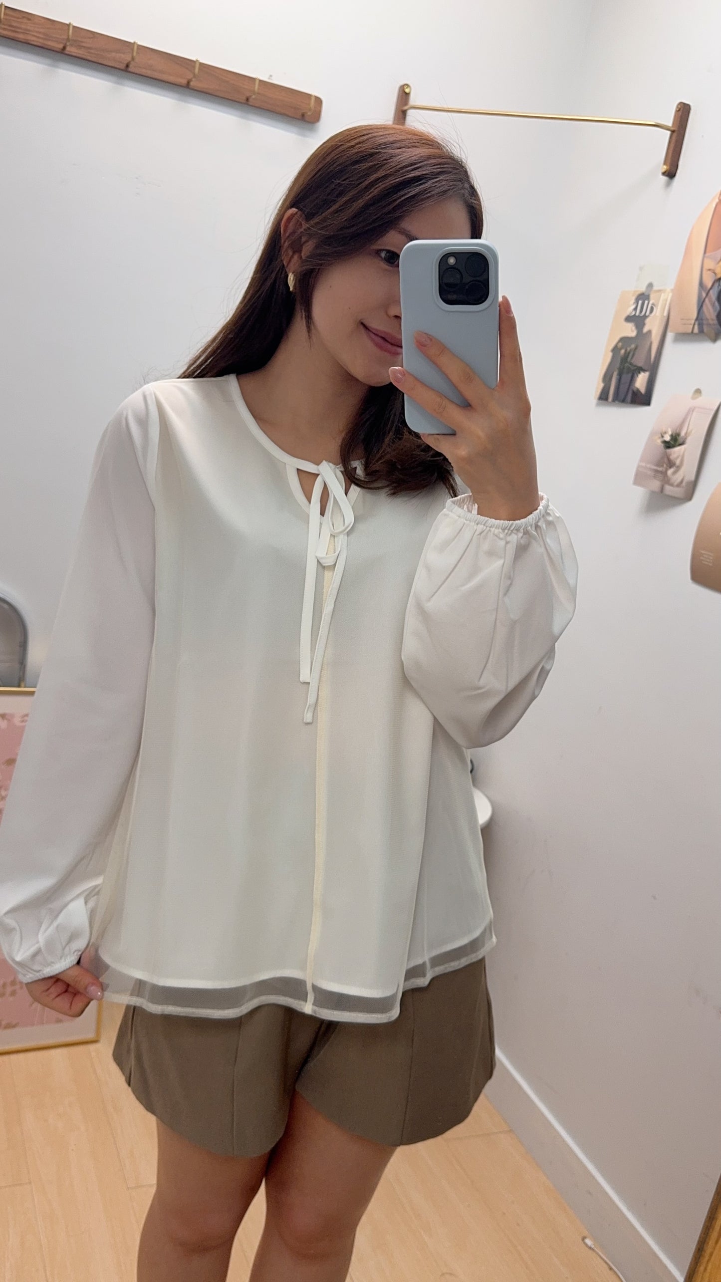 B53611 《兩件套：網背心+蝴蝶結領TOP》兩色（白/黑）