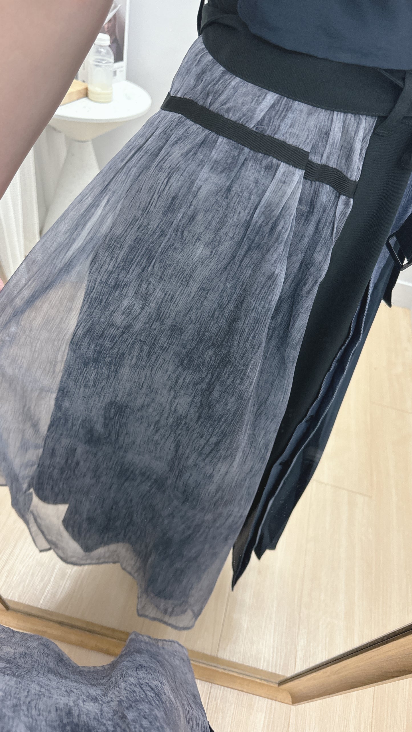 L486809《藍黑色短袖OPS拼雲染布》