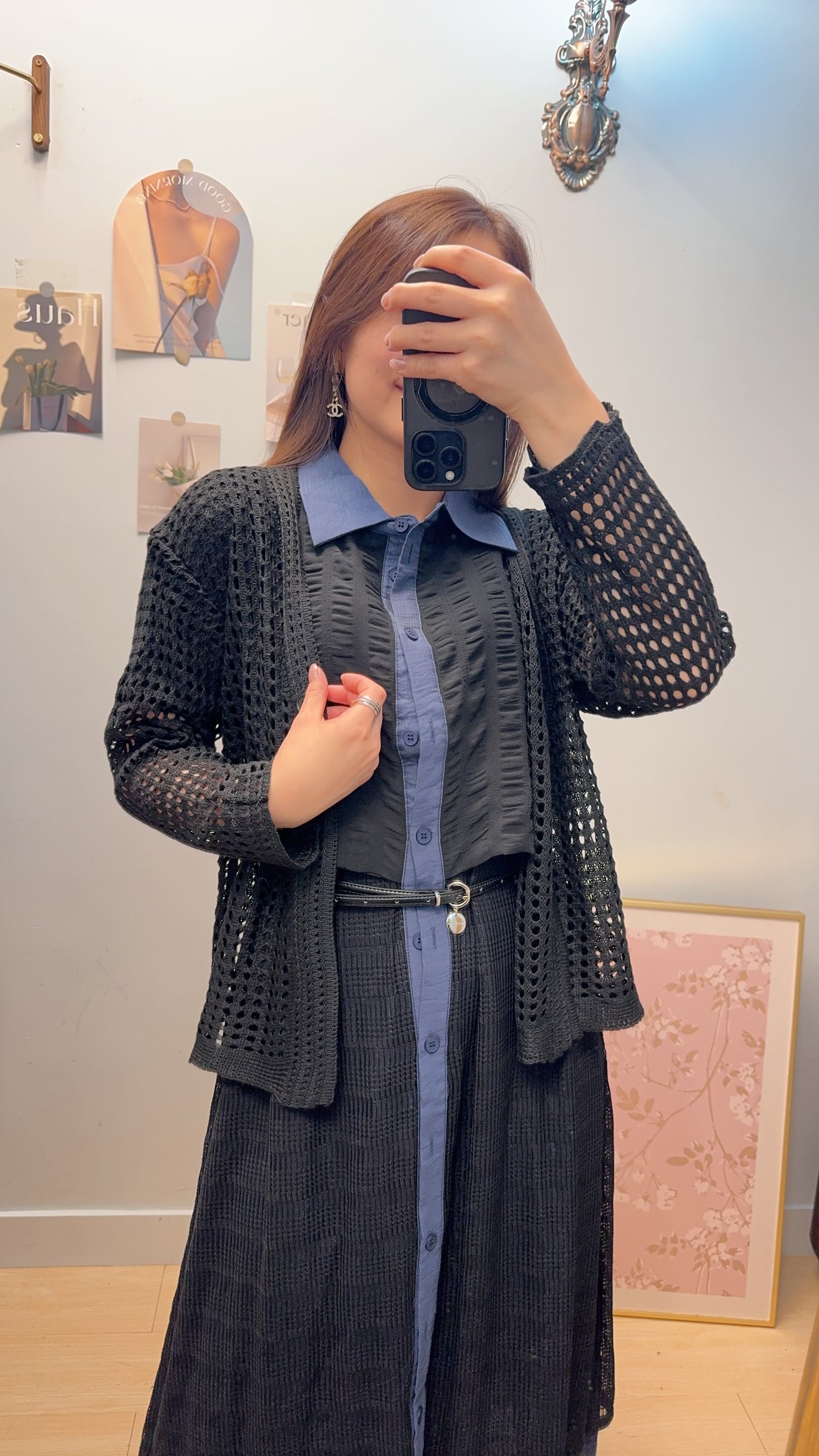 B36510 《免熨短袖無負擔OPS+網外套》 兩色（杏白/藍黑）