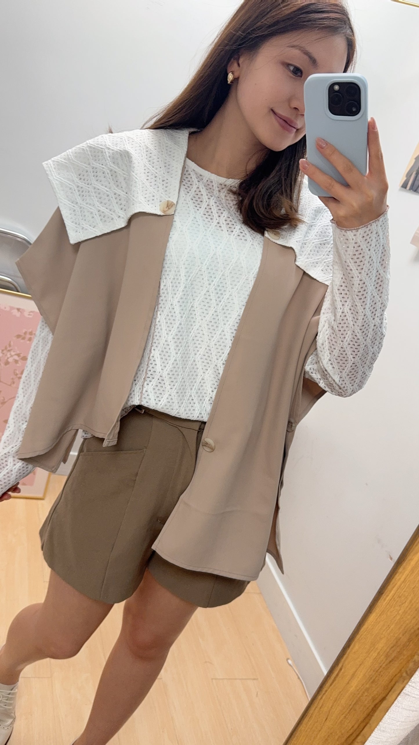 B54511 《兩件套：披肩+百搭線條TOP》兩色（卡其/黑）