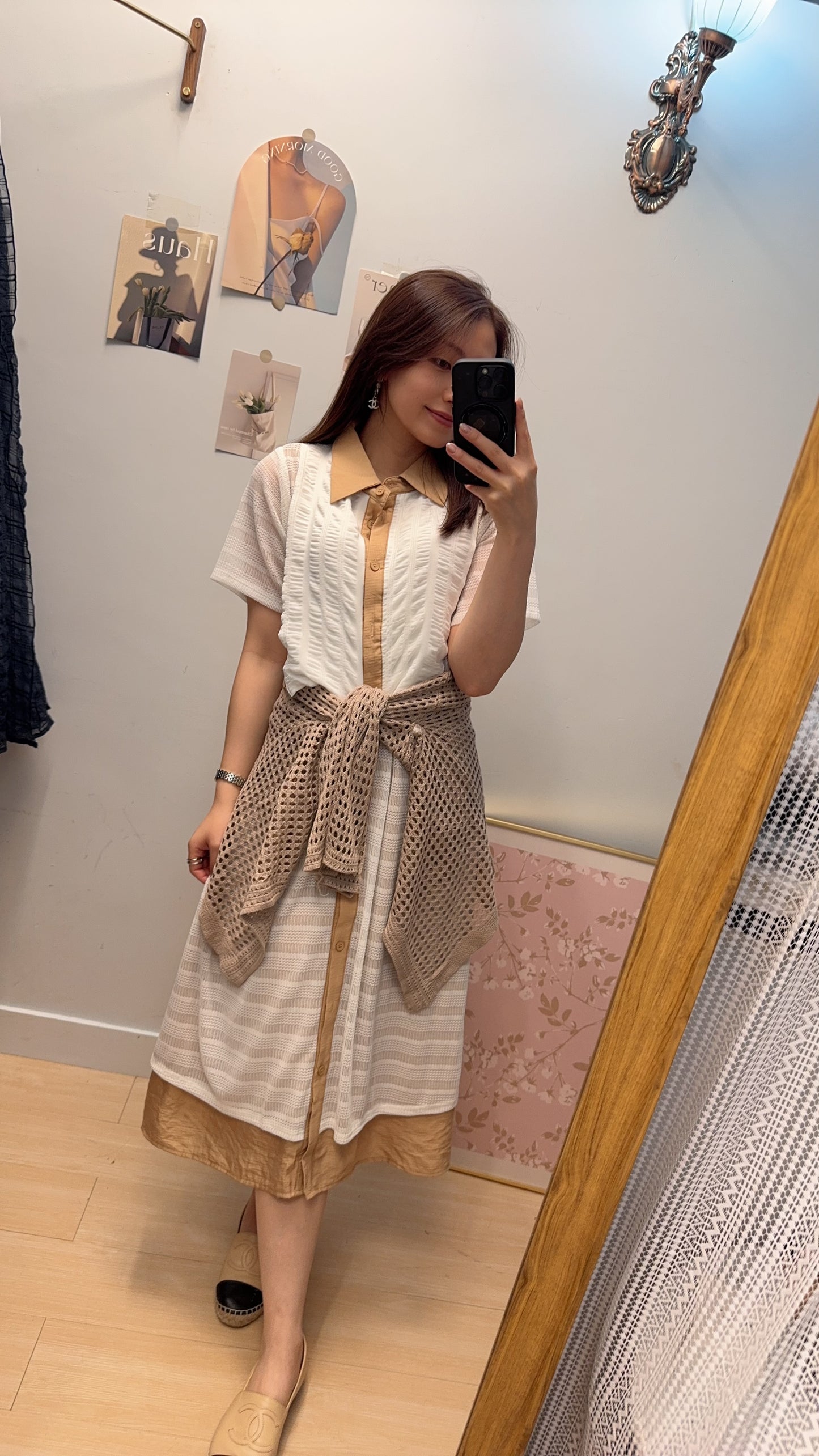 B36510 《免熨短袖無負擔OPS+網外套》 兩色（杏白/藍黑）