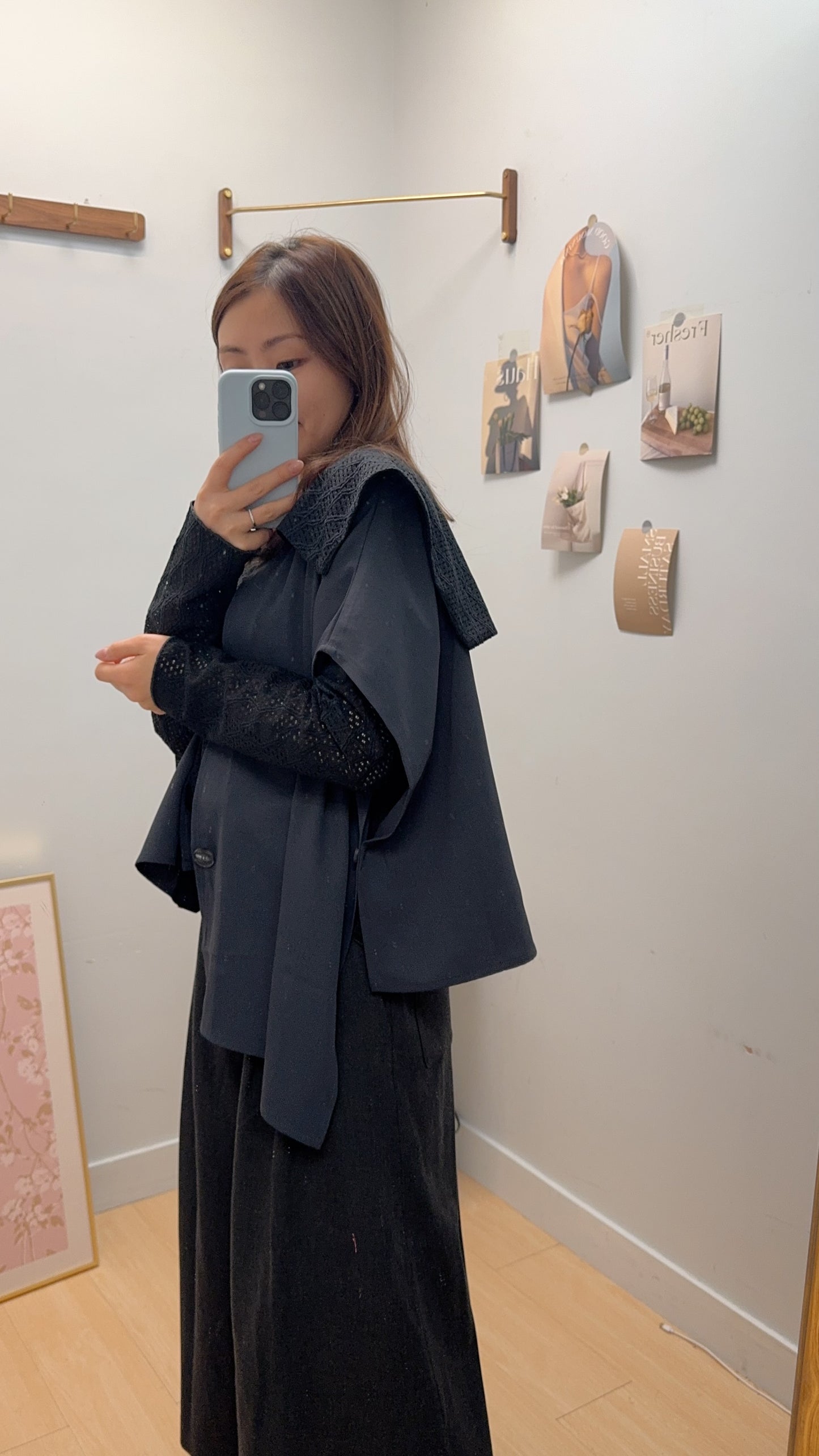 B54511 《兩件套：披肩+百搭線條TOP》兩色（卡其/黑）