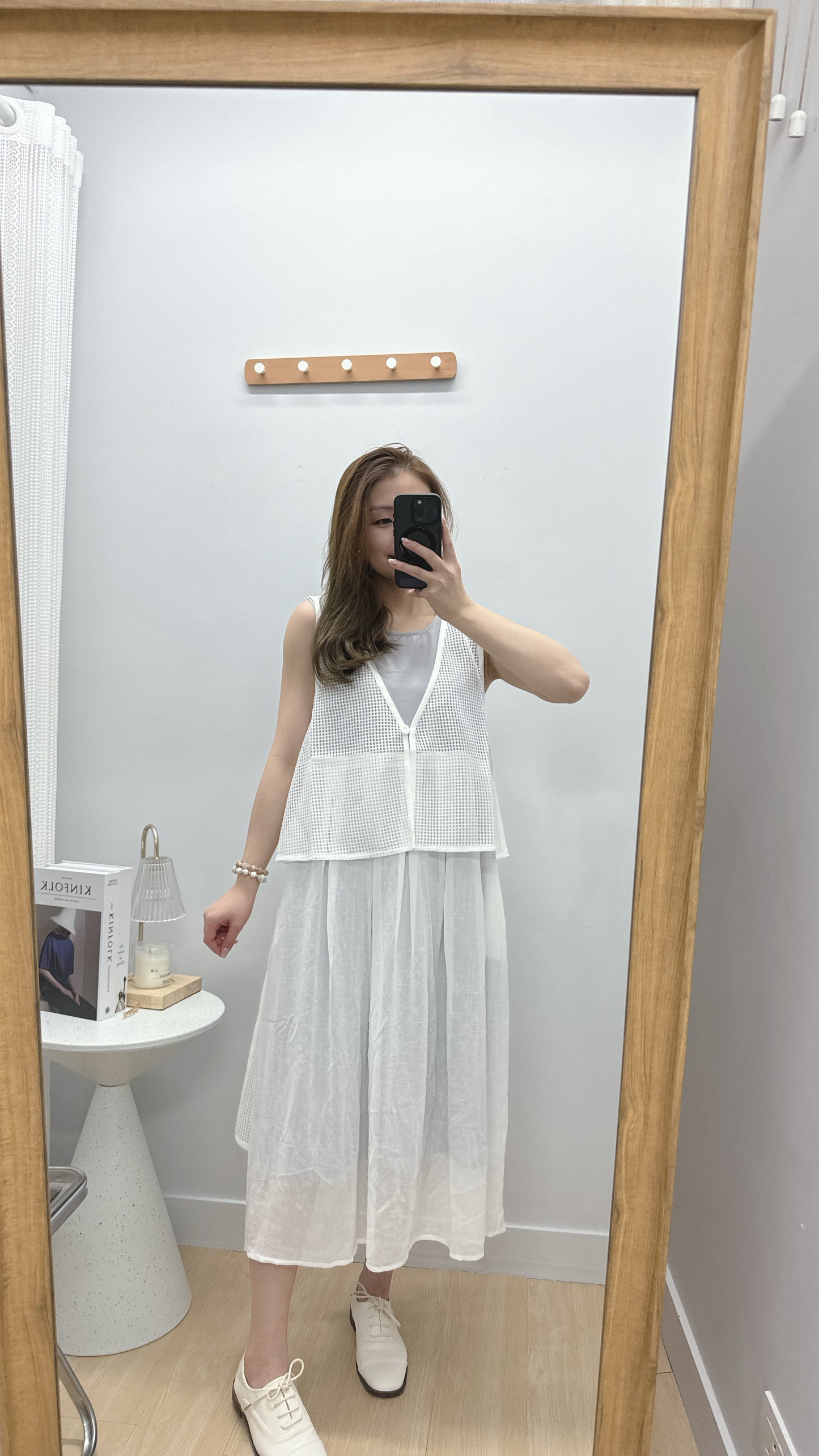 B17604《背心連身裙拼格仔網》白紫色 SIZE2