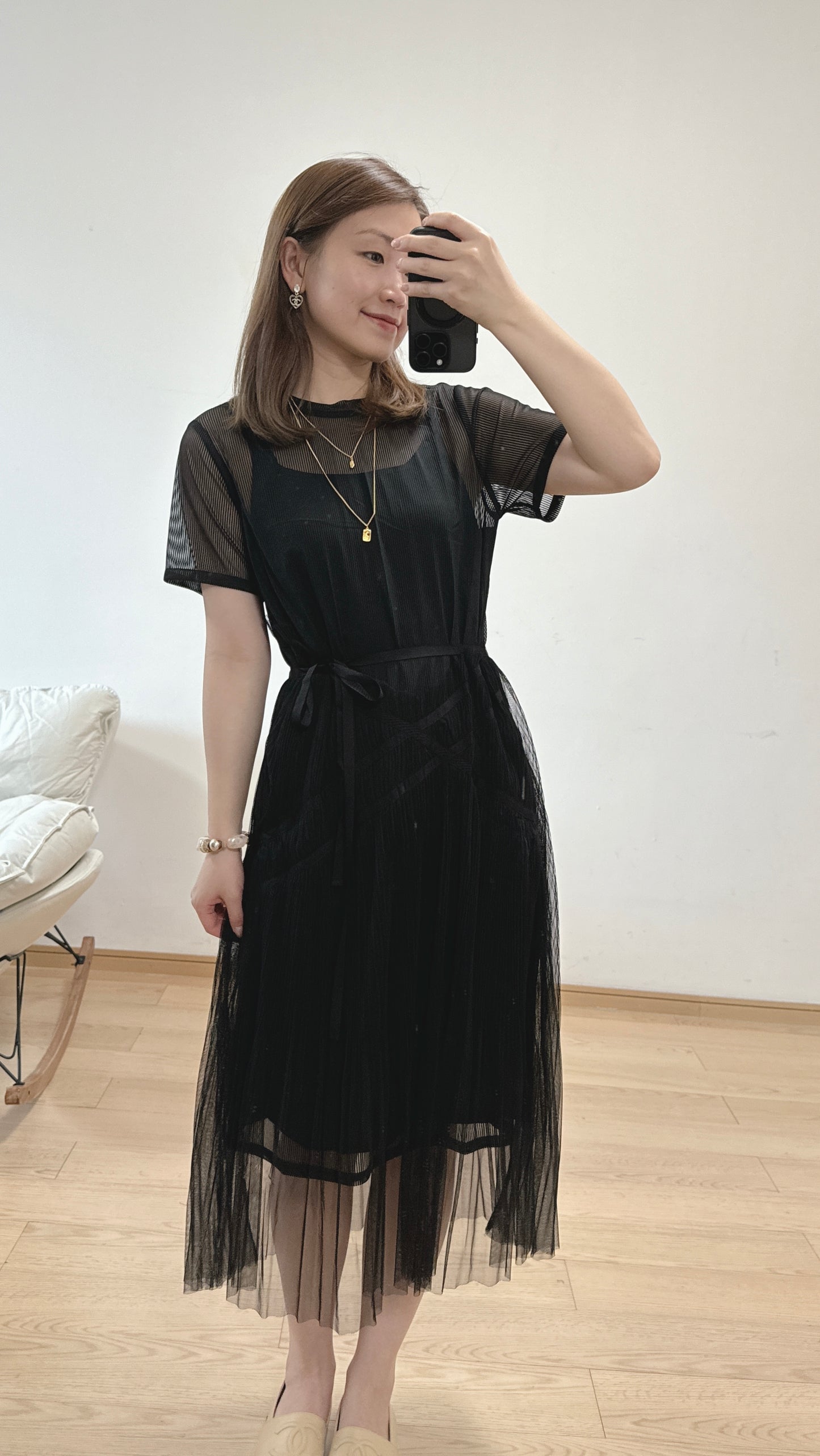 L2711《8月新品：仙氣短袖OPS》(黑色）M Size