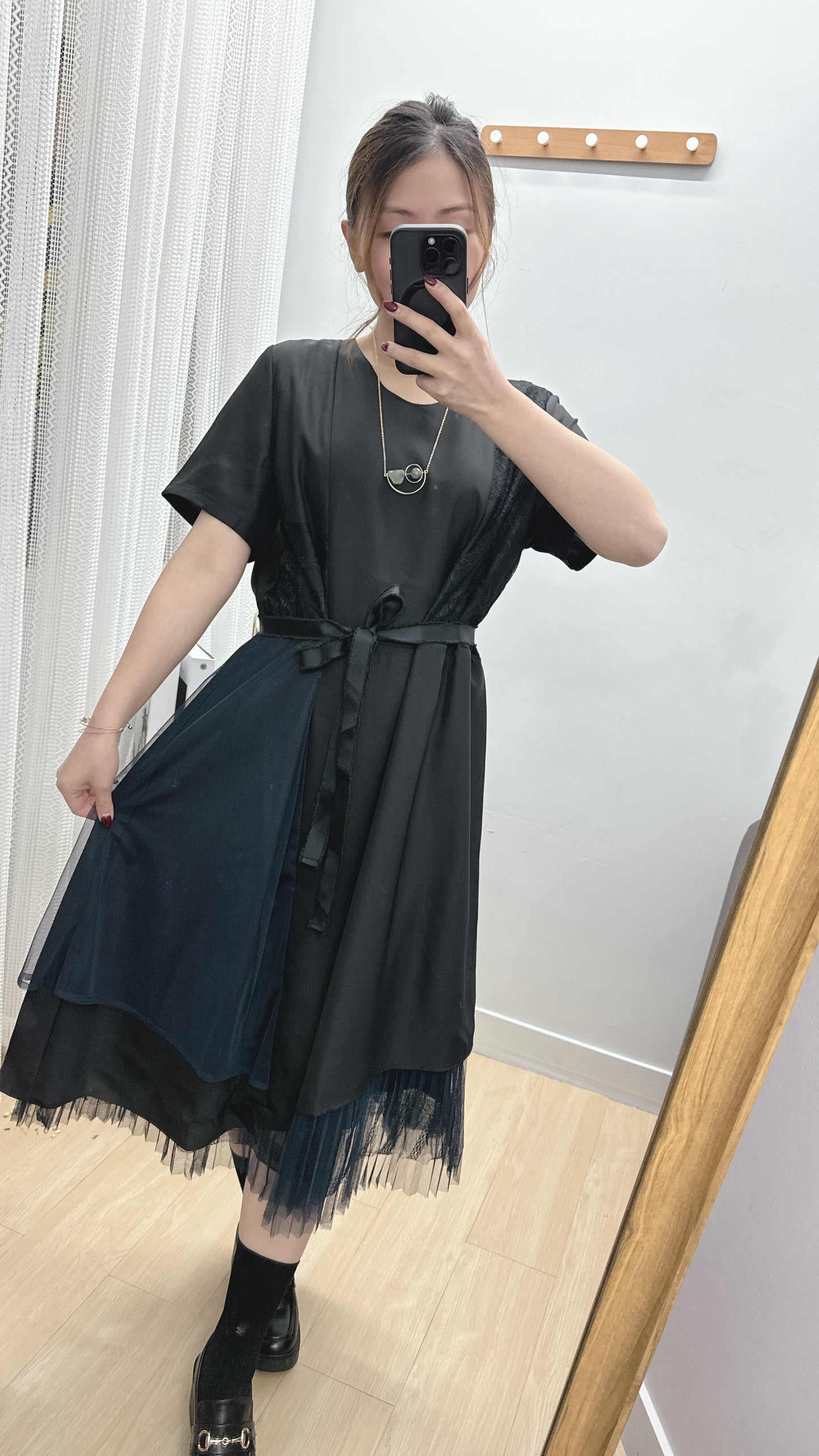 B36403《短袖details滿滿打底連身裙》兩色入 (黑色)
