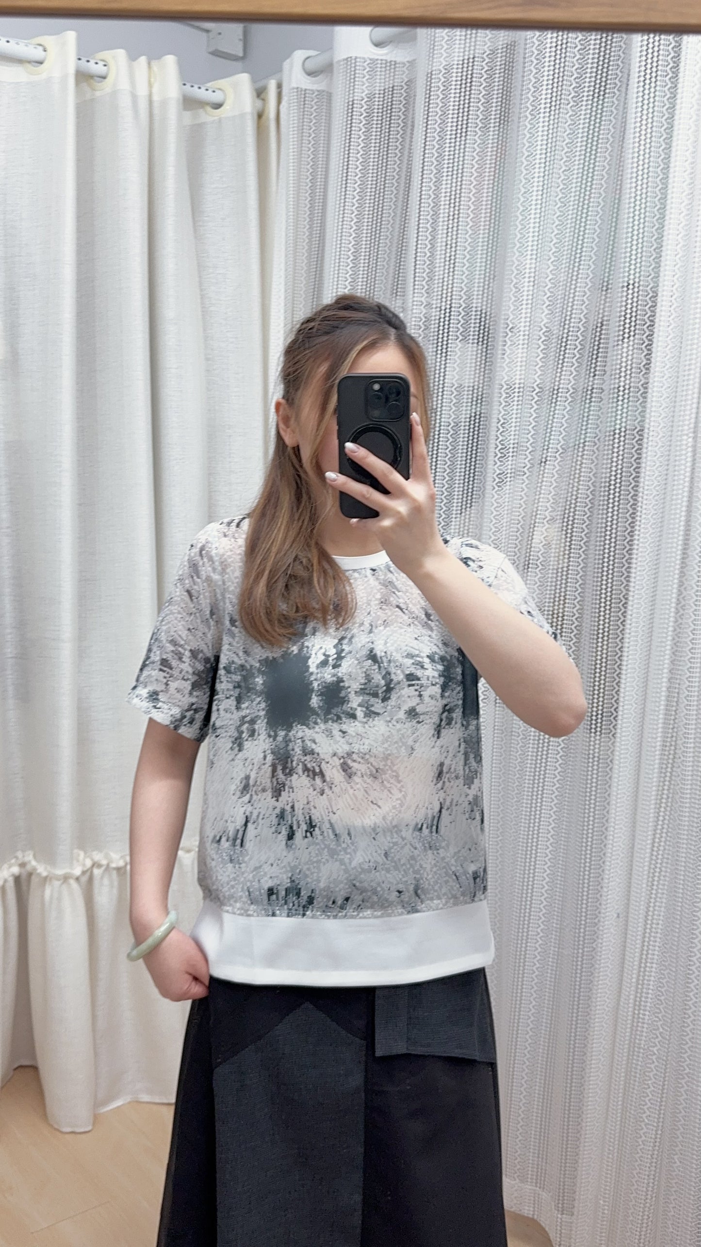 P175603《極透薄印花TOP連內搭小吊帶》（白/藍）