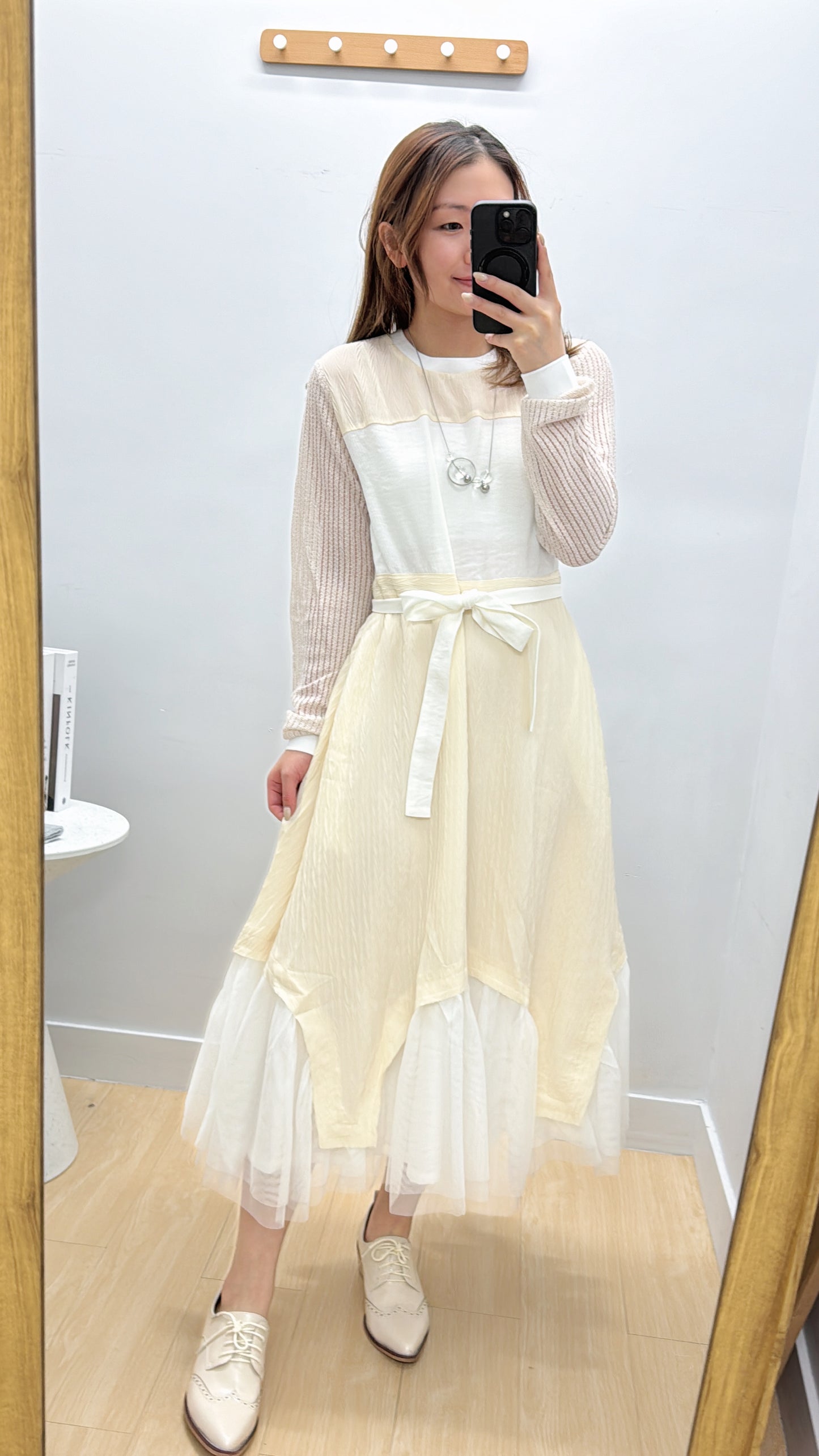 L500910《免熨長袖仙氣紗紗OPS》黑色