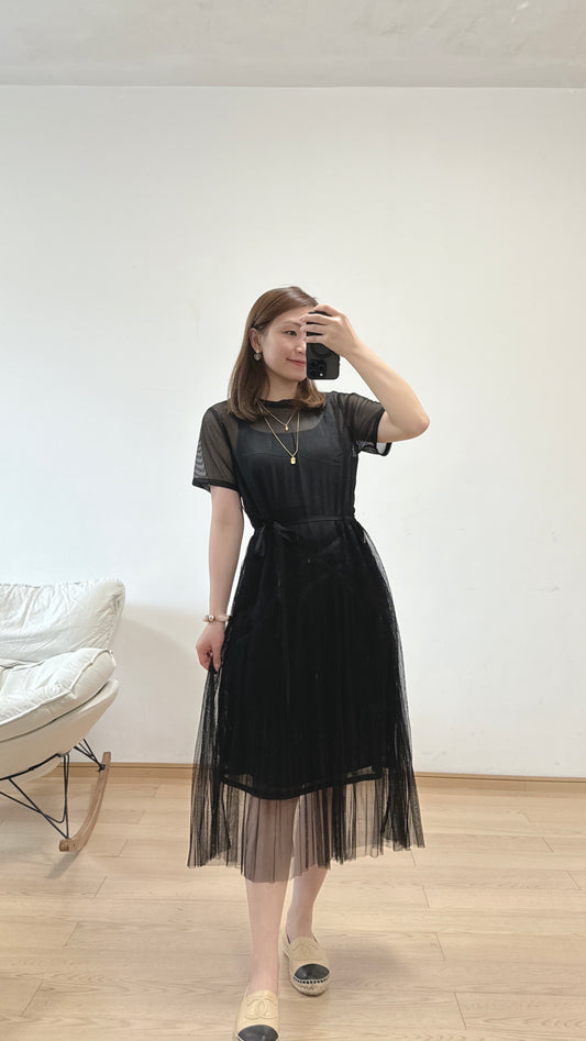 L2711《8月新品：仙氣短袖OPS》(黑色）M Size