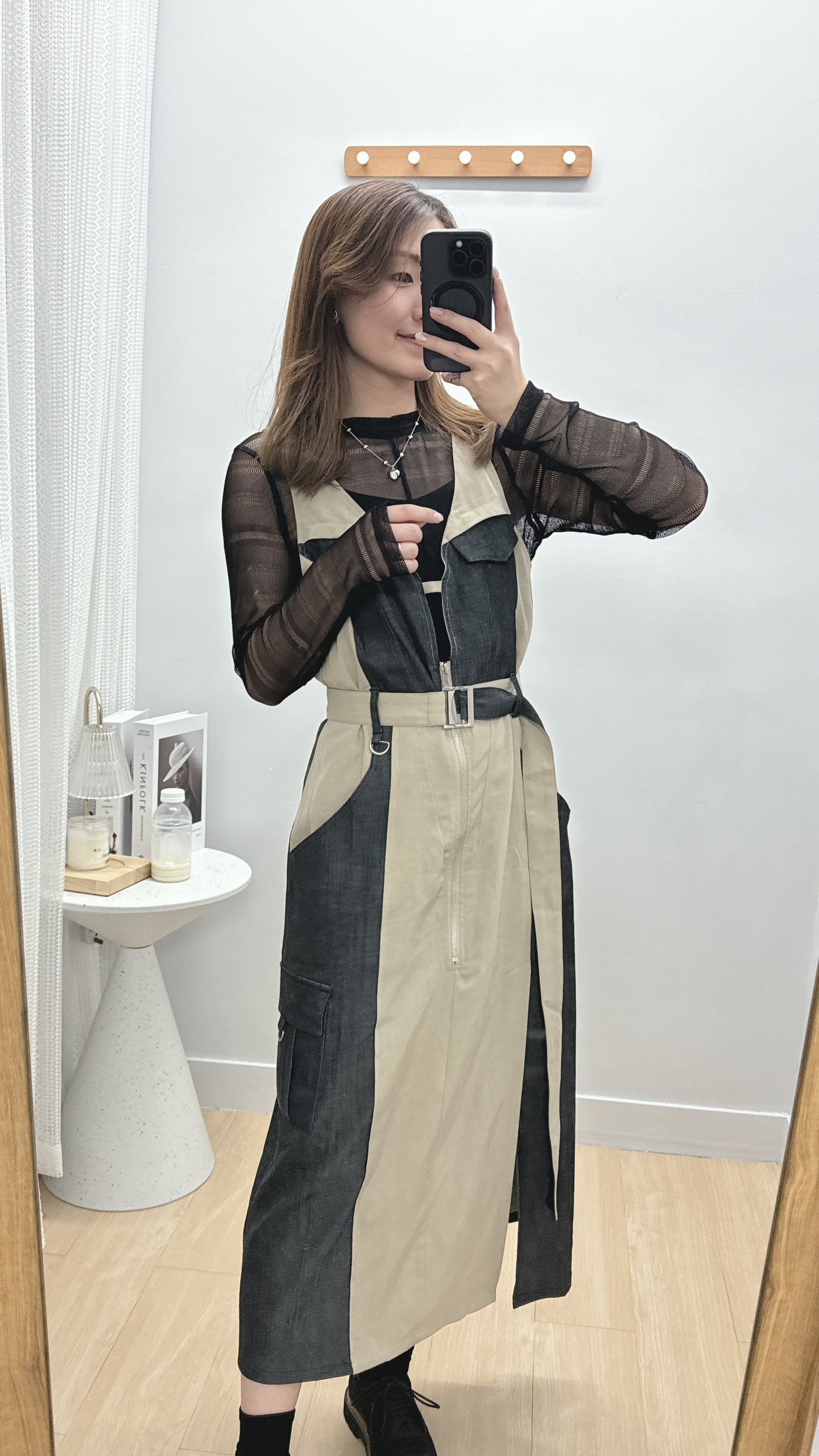 L440509《兩件套：TOP+吊帶型格OPS》白灰