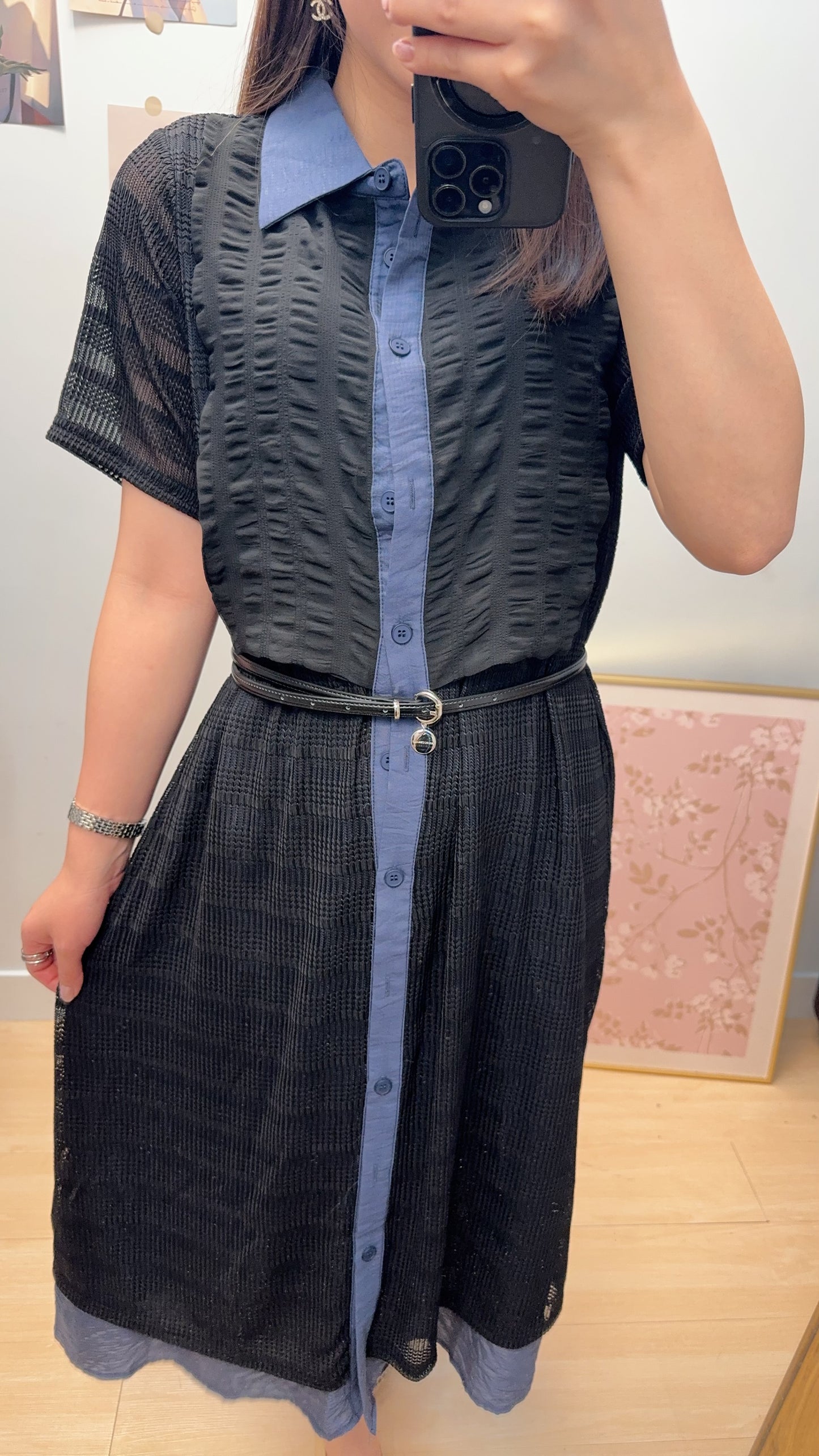 B36510 《免熨短袖無負擔OPS+網外套》 兩色（杏白/藍黑）