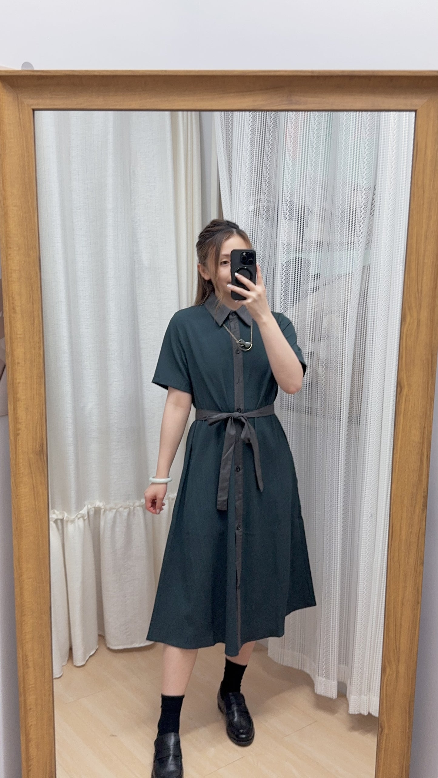 B47303《2件套～輕紗背心+拼布OPS》（白藍/黑灰）