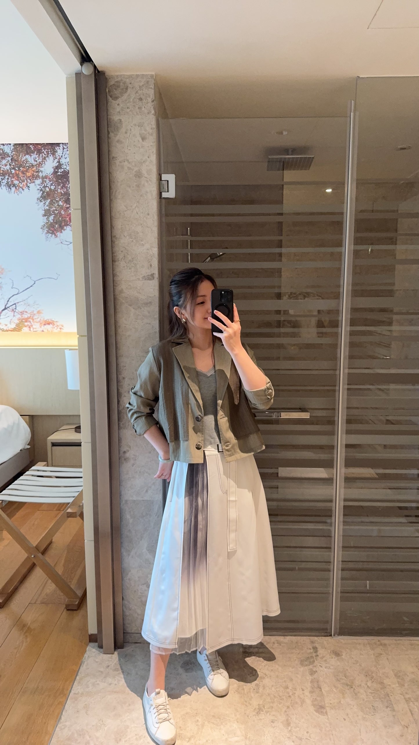 P174203《薄短裝西裝款外套》（淺灰藍/淺軍綠）