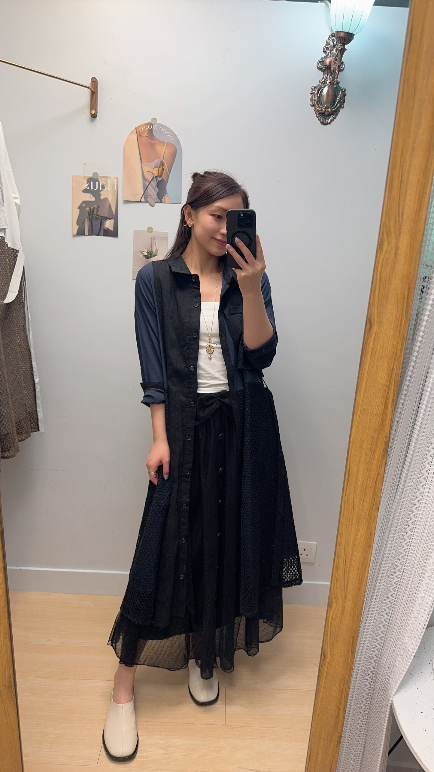 B53710 《暗直紋拼通花OPS》 兩色（杏/黑）