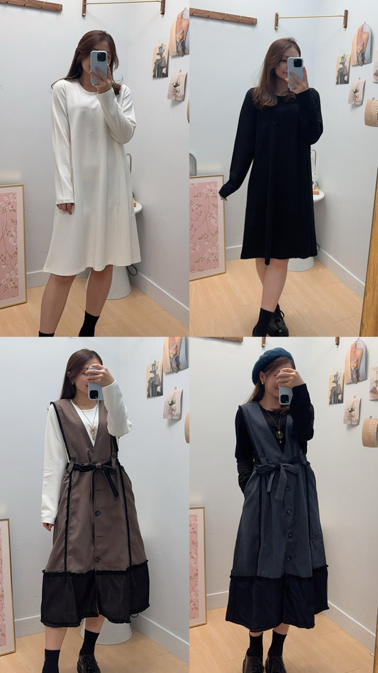 B44011 《中長TOP+薄絨背心裙》兩色（啡/藍色）