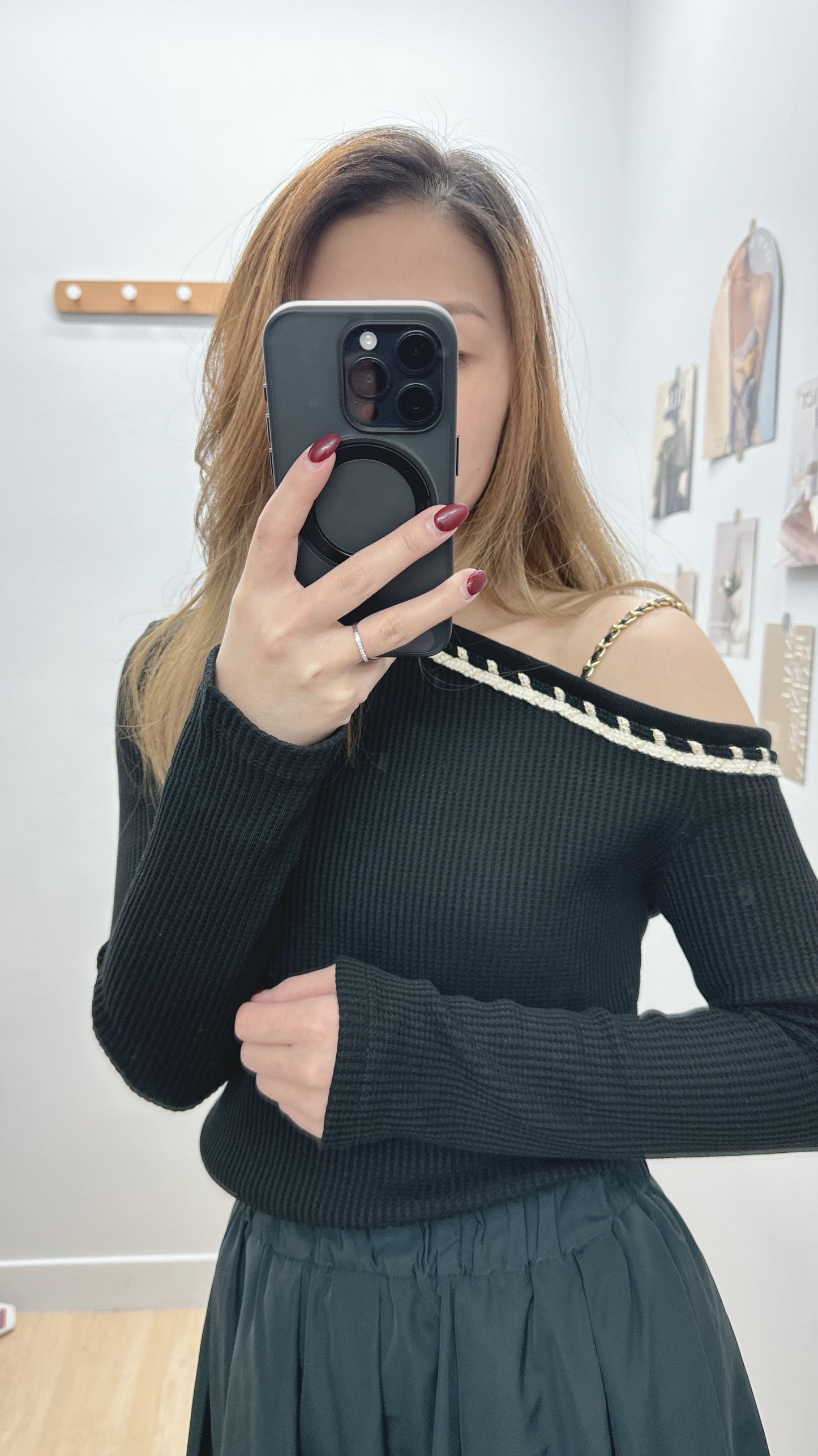 現貨【3月韓國】小香風斜肩韓系TOP 白色