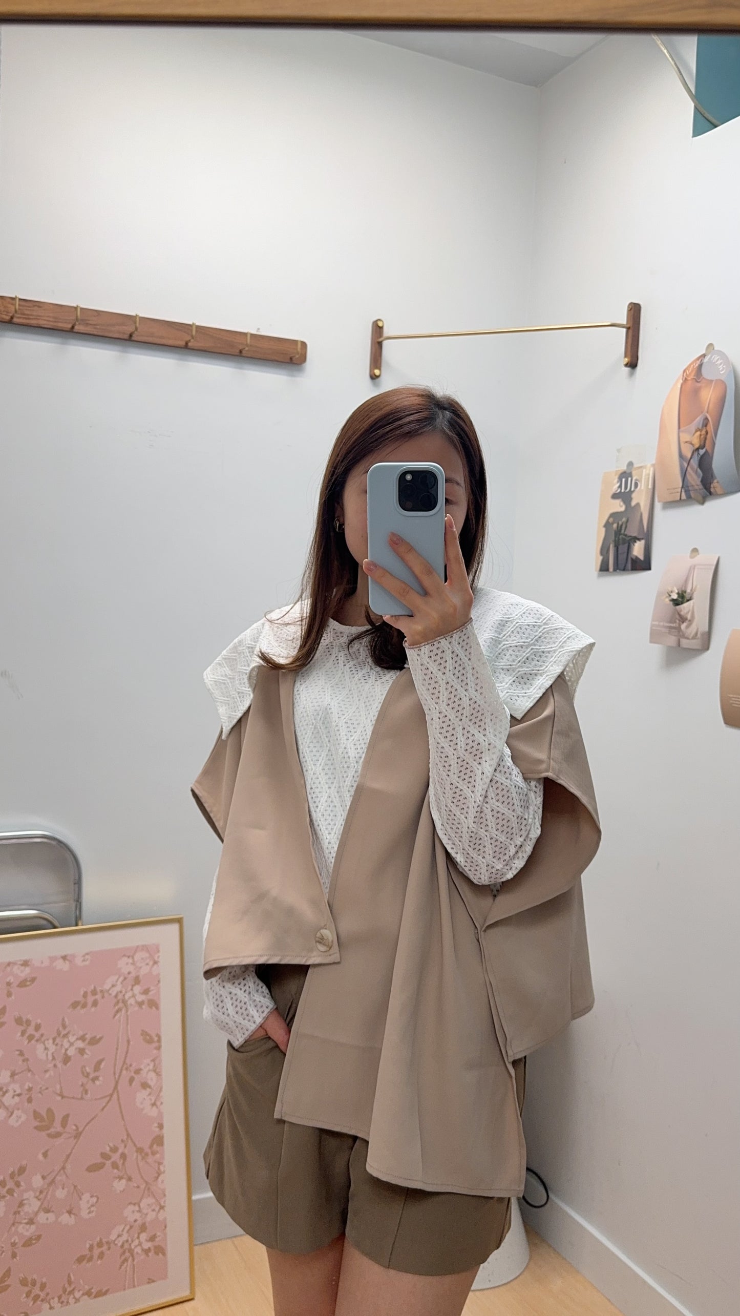 B54511 《兩件套：披肩+百搭線條TOP》兩色（卡其/黑）