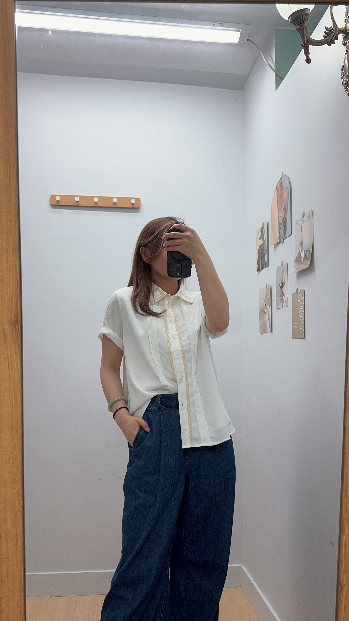 P176004《復古 100%舒服 恤衫》（白/綠）