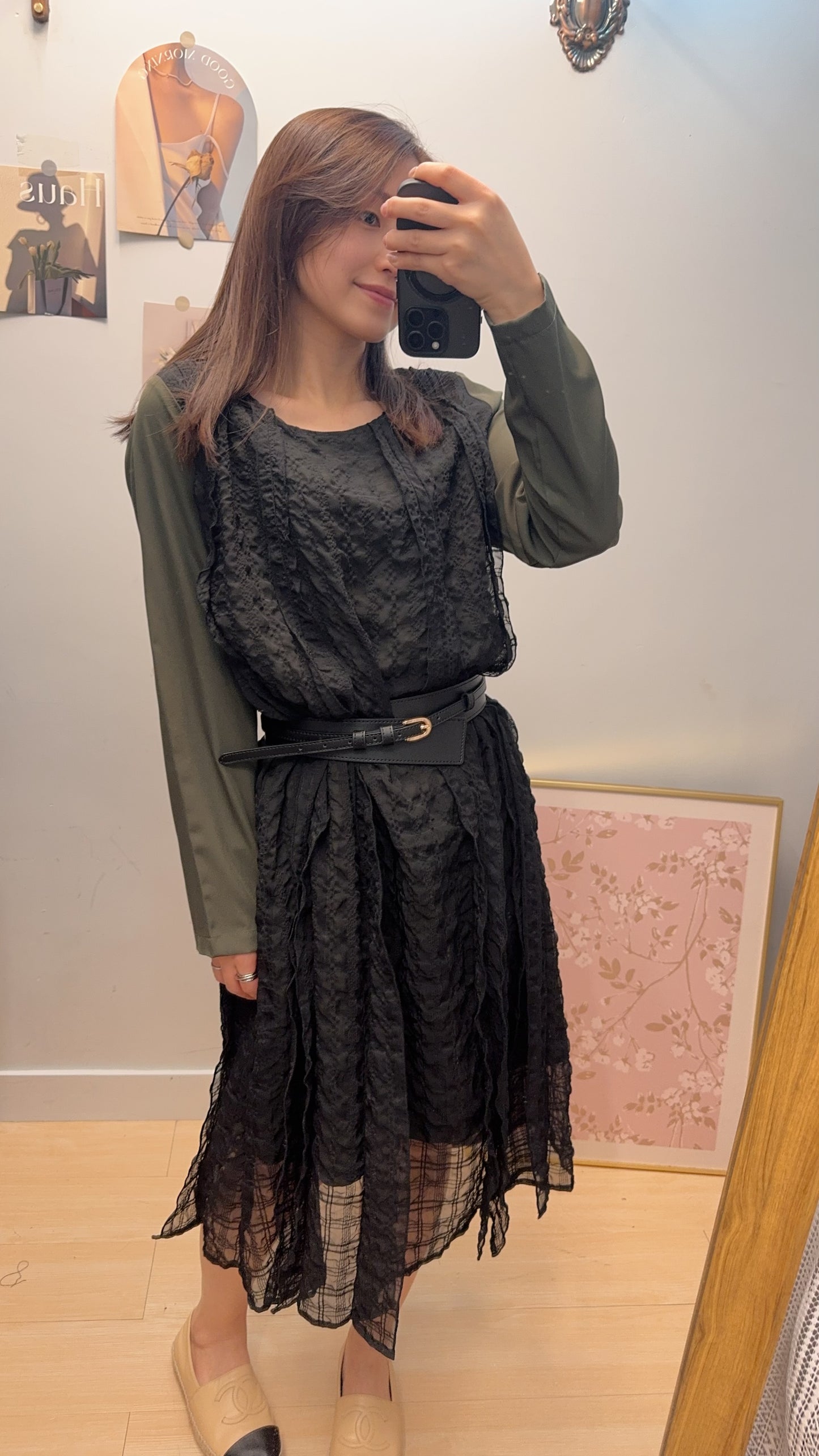 B53410 《牛仔馬甲+美美格仔皺皺OPS》 兩色（白藍/黑綠）