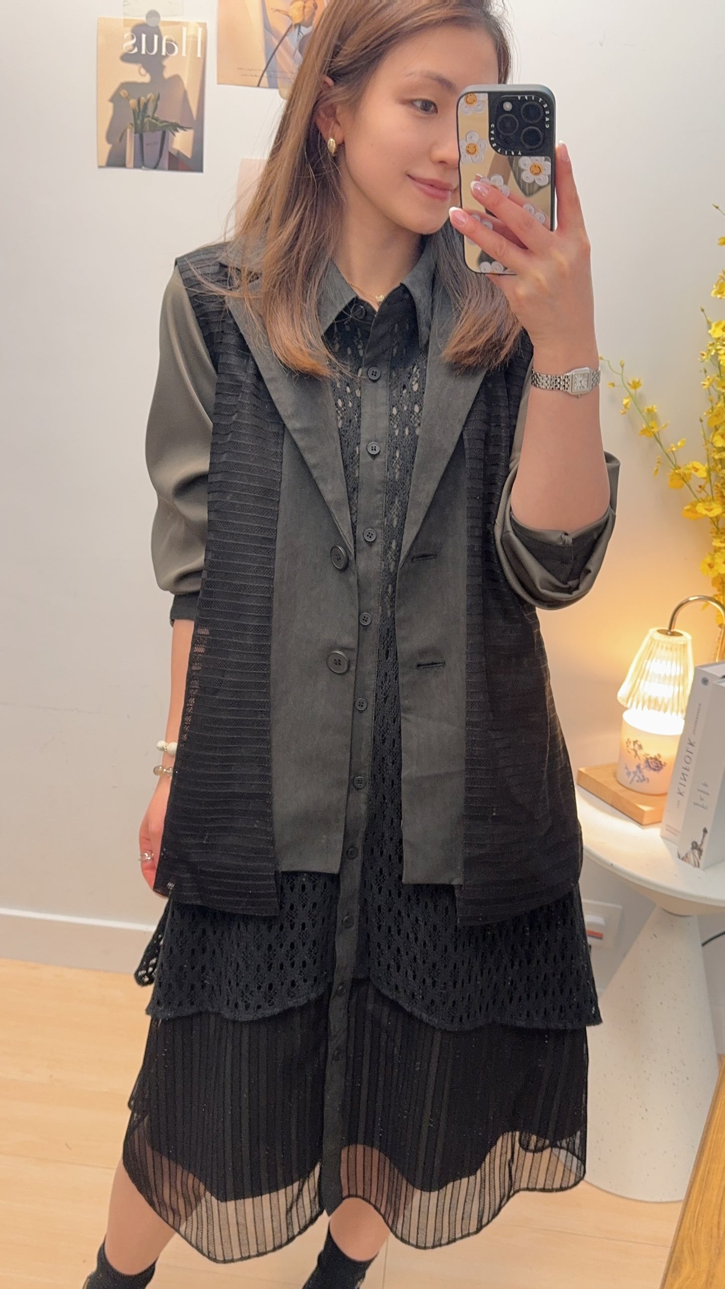 B55811 《西裝外套+假冷衫層次OPS》兩色（藍/黑）