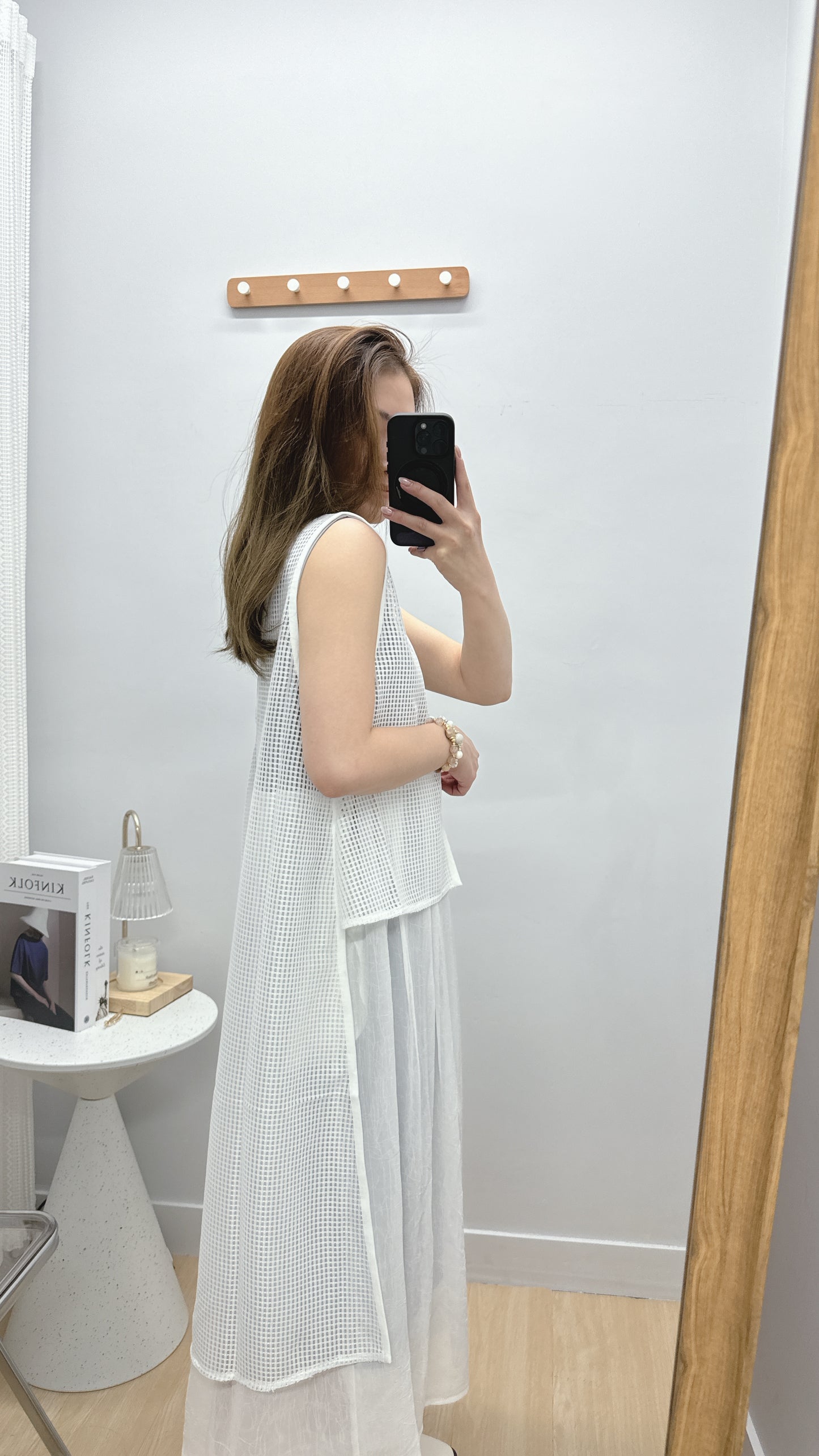 B17604《背心連身裙拼格仔網》白紫色 SIZE2