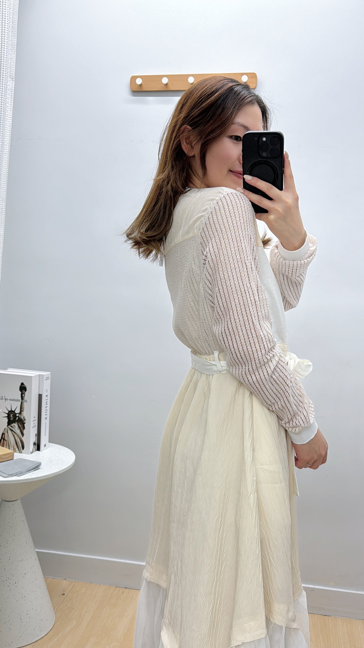 L500910《免熨長袖仙氣紗紗OPS》黑色