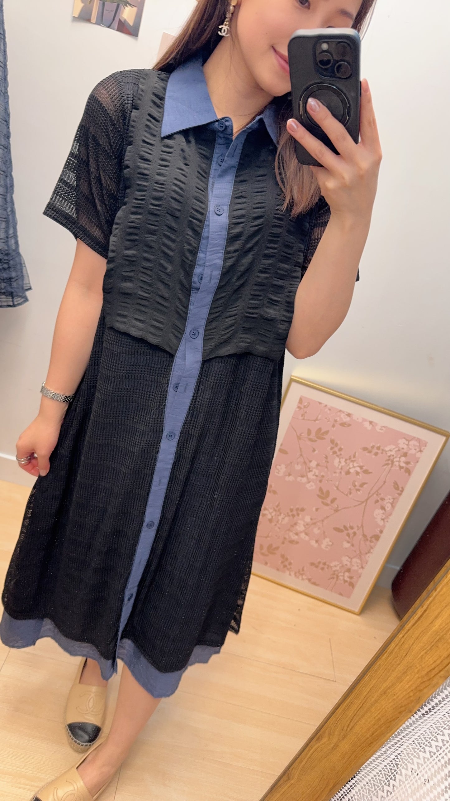 B36510 《免熨短袖無負擔OPS+網外套》 兩色（杏白/藍黑）