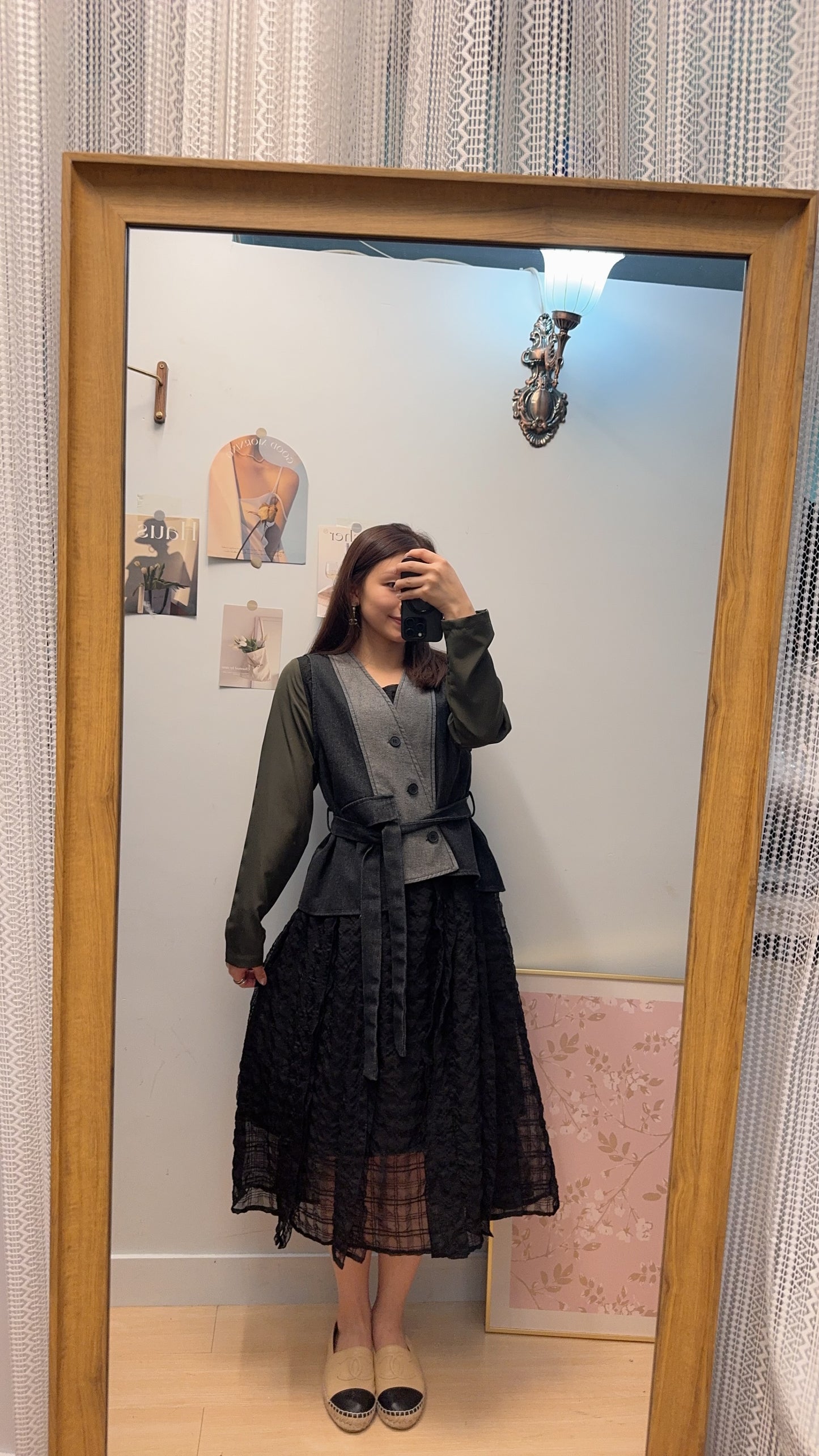 B53410 《牛仔馬甲+美美格仔皺皺OPS》 兩色（白藍/黑綠）