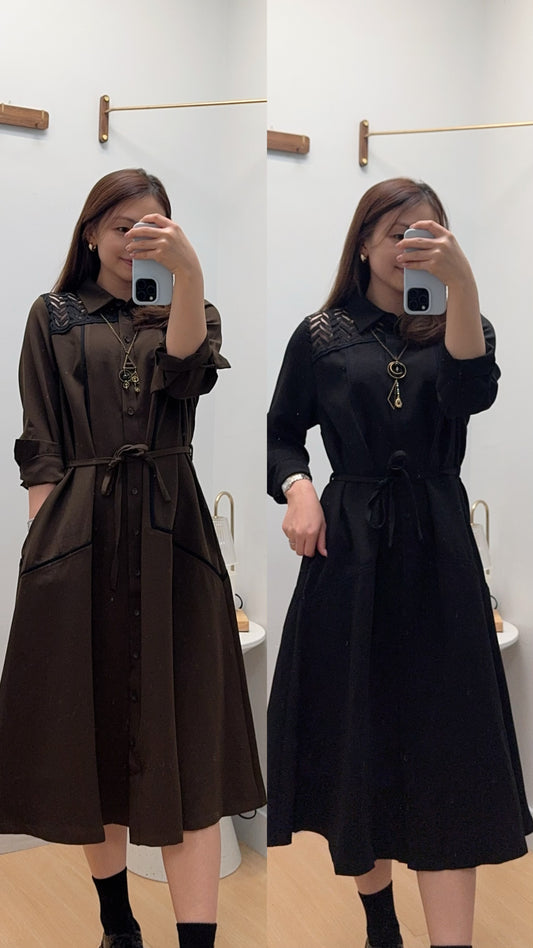 M218811 《膊頭通花拼色OPS》兩色（啡/黑）