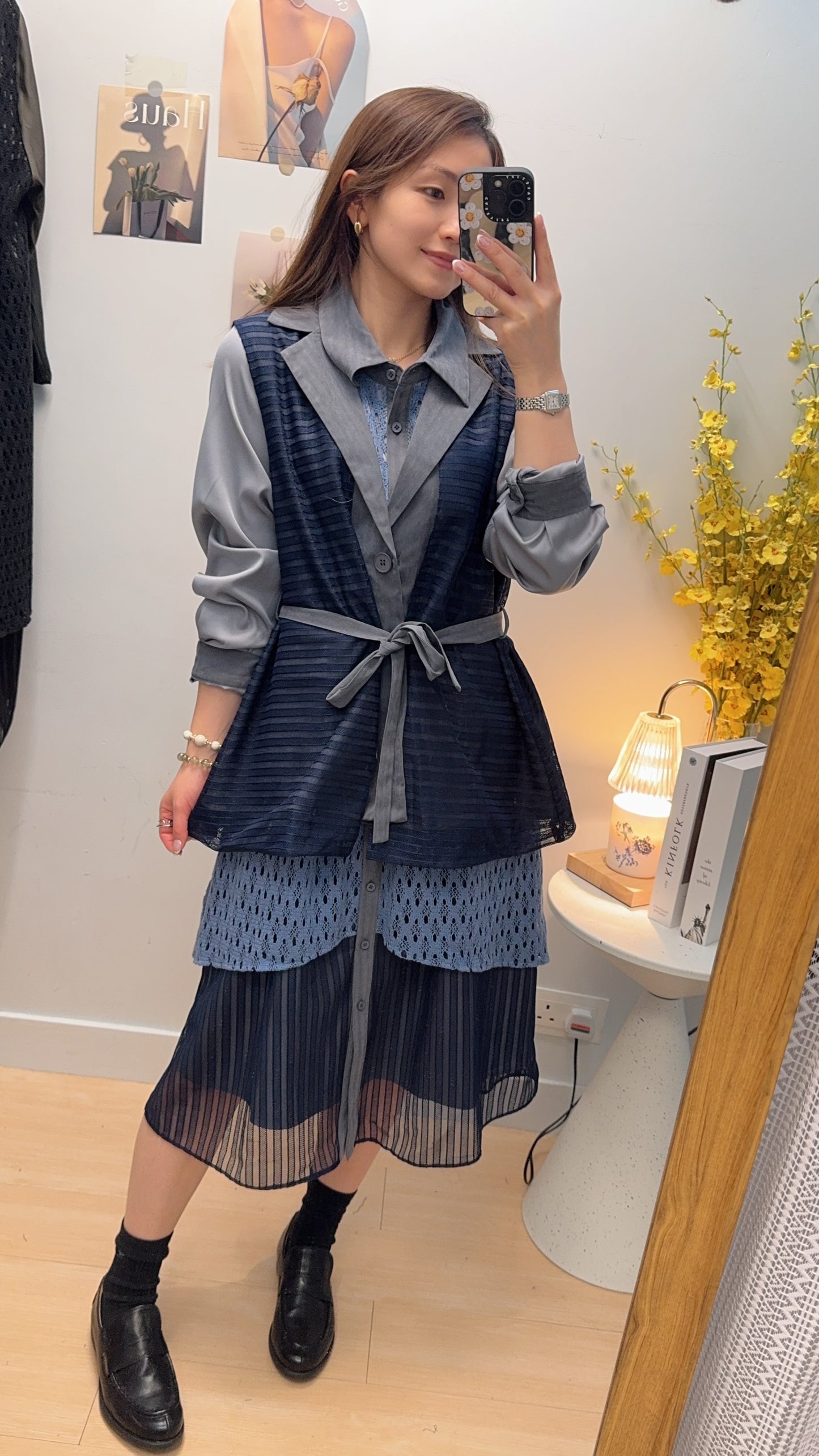 B55811 《西裝外套+假冷衫層次OPS》兩色（藍/黑）